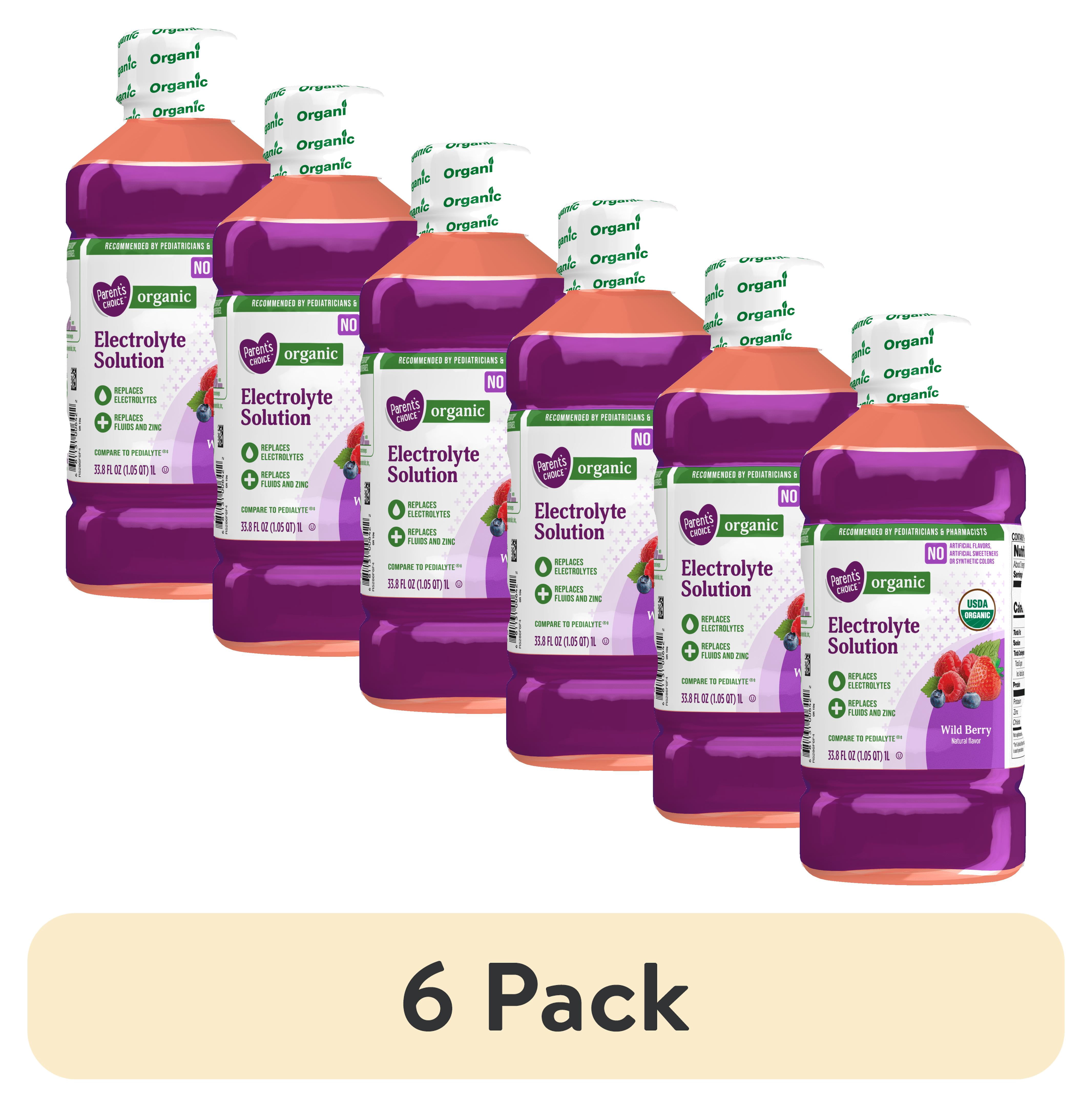 (6 pack) Parent’s Choice Organic Pediatric Electrolyte Oral Solution, Wild Berry, 33.8 fl oz