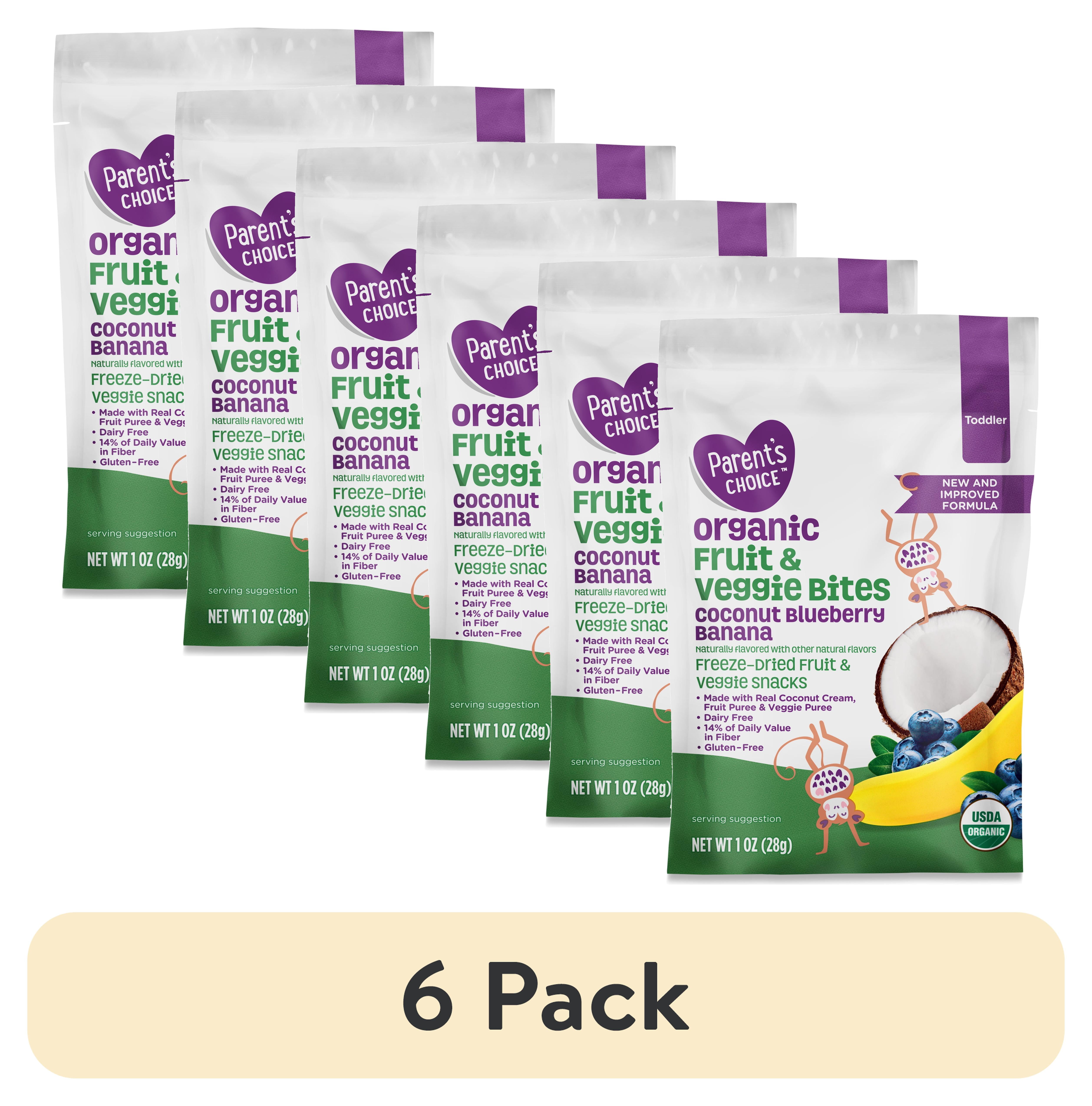 (6 pack) Parent's Choice Organic Stage 3 Toddler Snacks, Coconut, Blueberry and Banana Fruit Bites, 1 oz Pouch