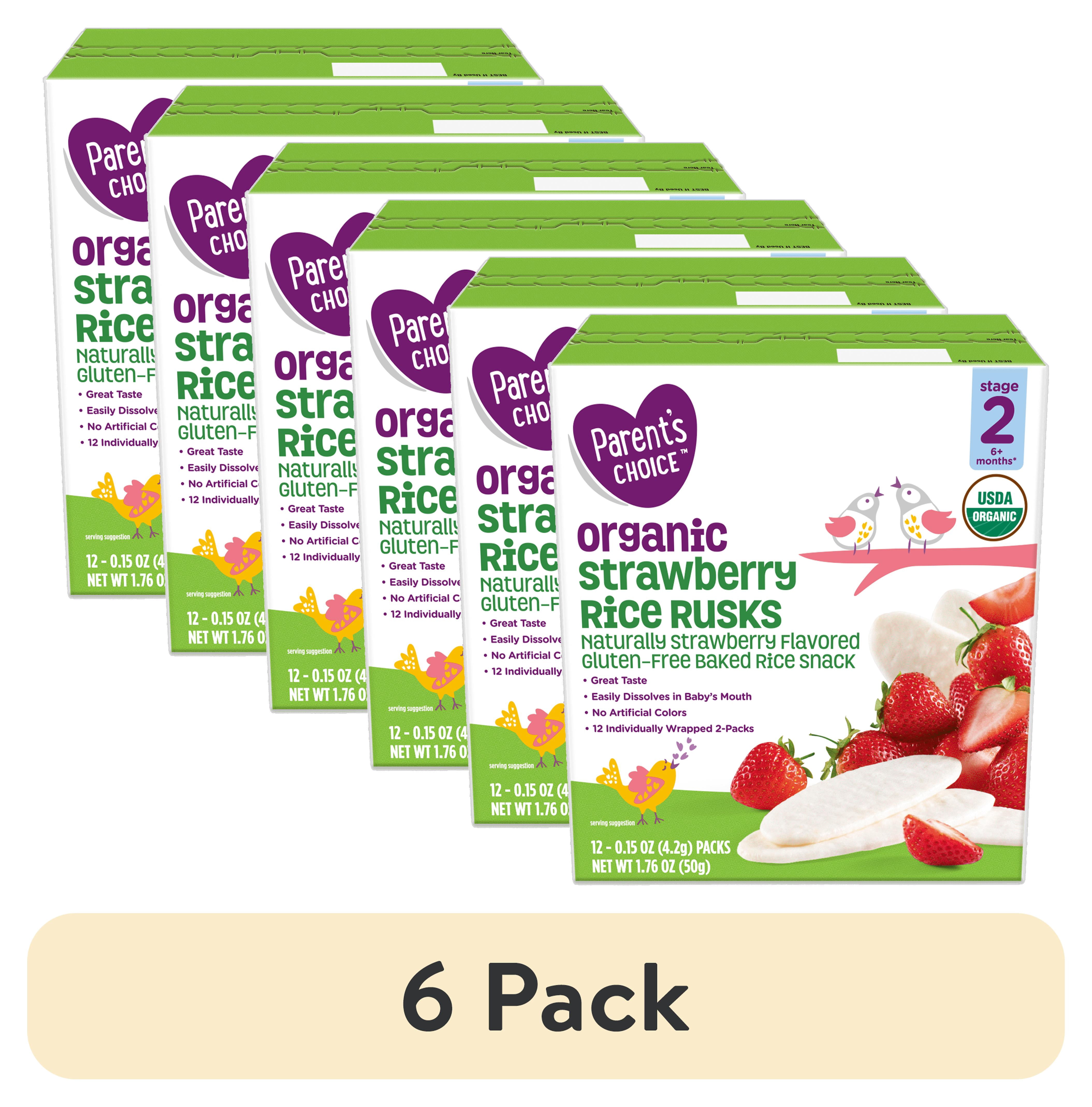 (6 pack) Parent's Choice Organic Strawberry Rice Rusks Baby Snacks, 0.15 oz, 12 Pack
