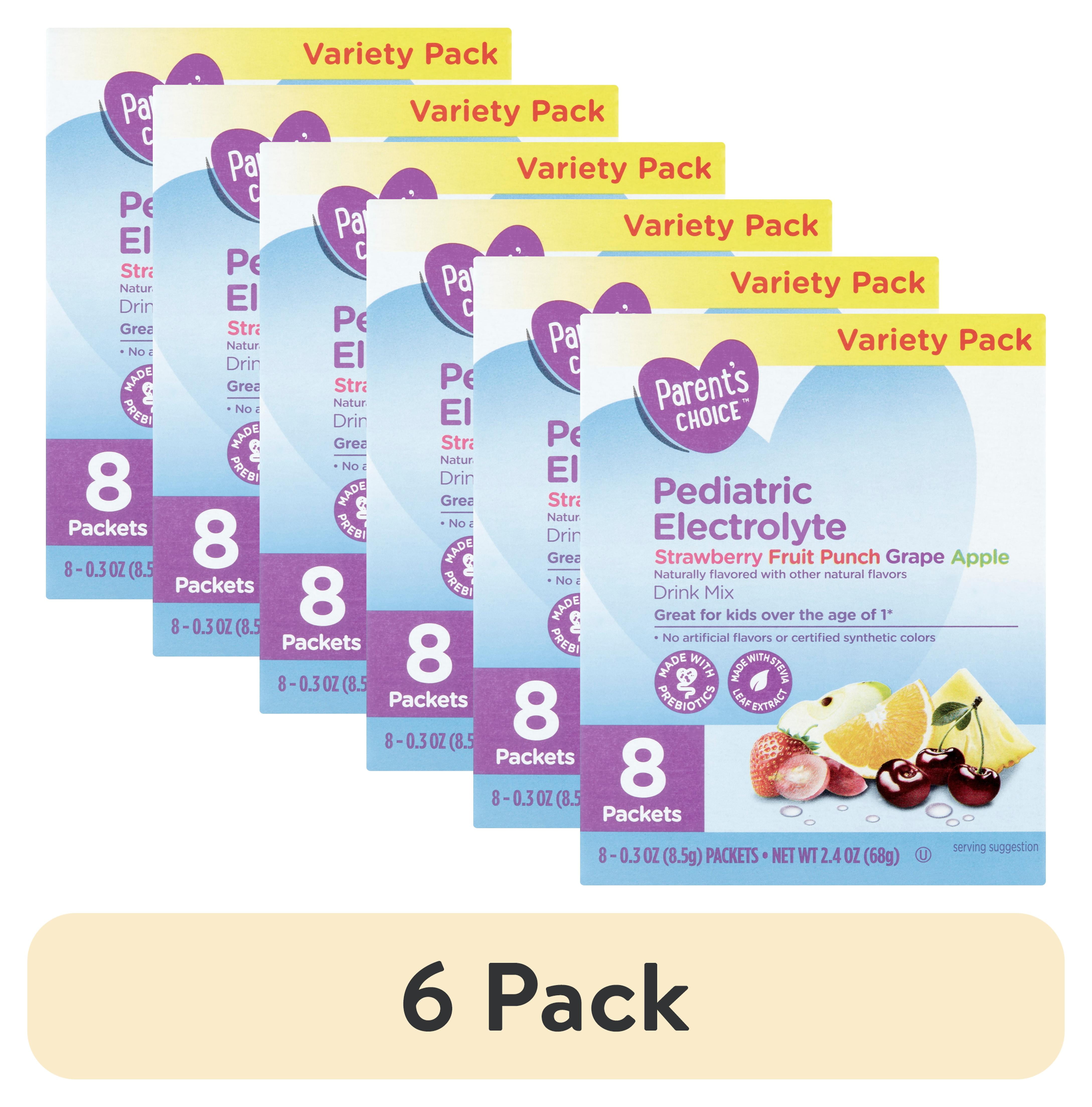 (6 pack) Parent's Choice Pediatric Electrolyte Drink Mix, Variety Pack, 2.4 oz, 8 Pack