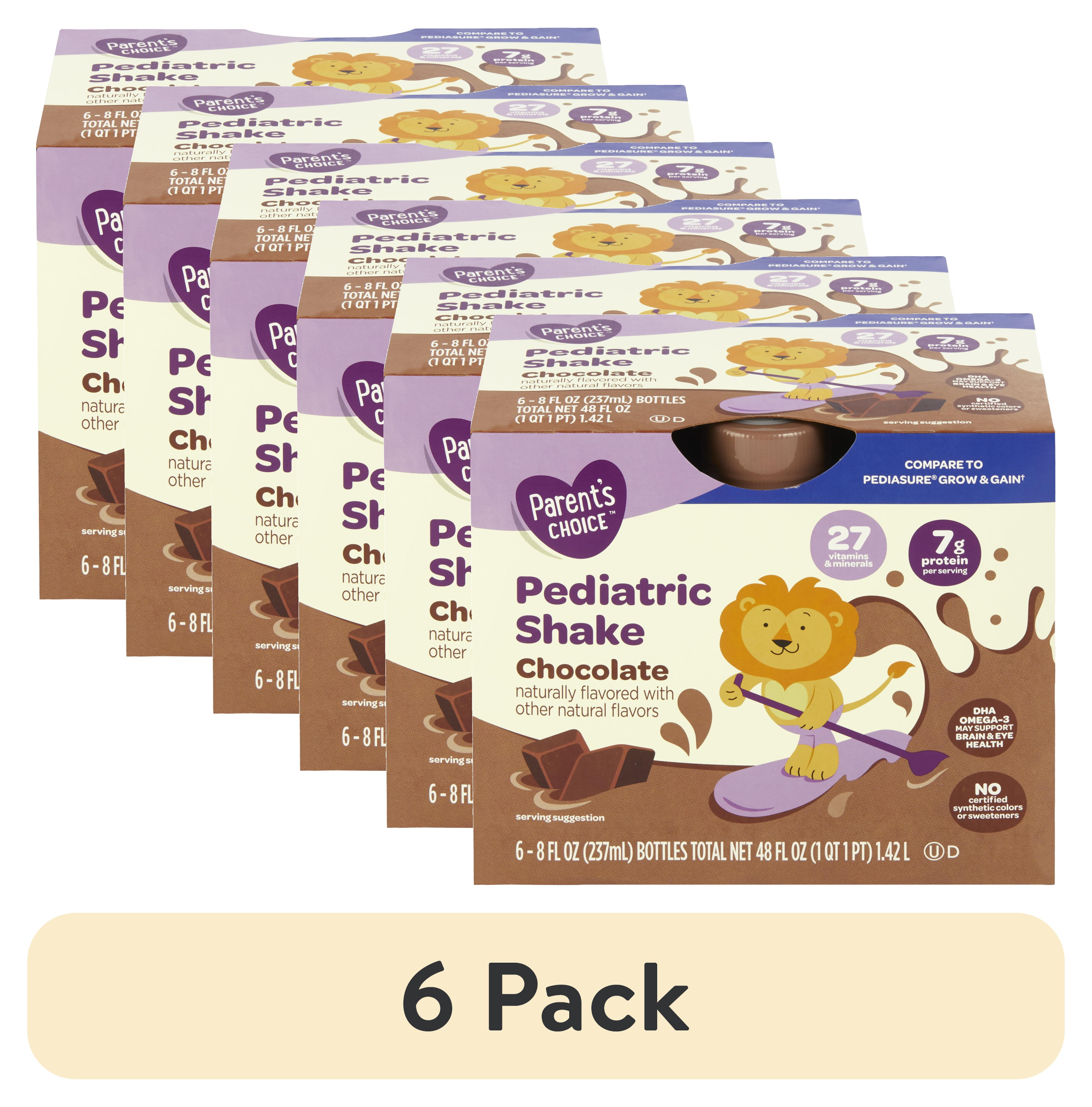 (6 pack) Parent's Choice Pediatric Shake, Chocolate, 8 fl oz Bottle, 6 Shakes
