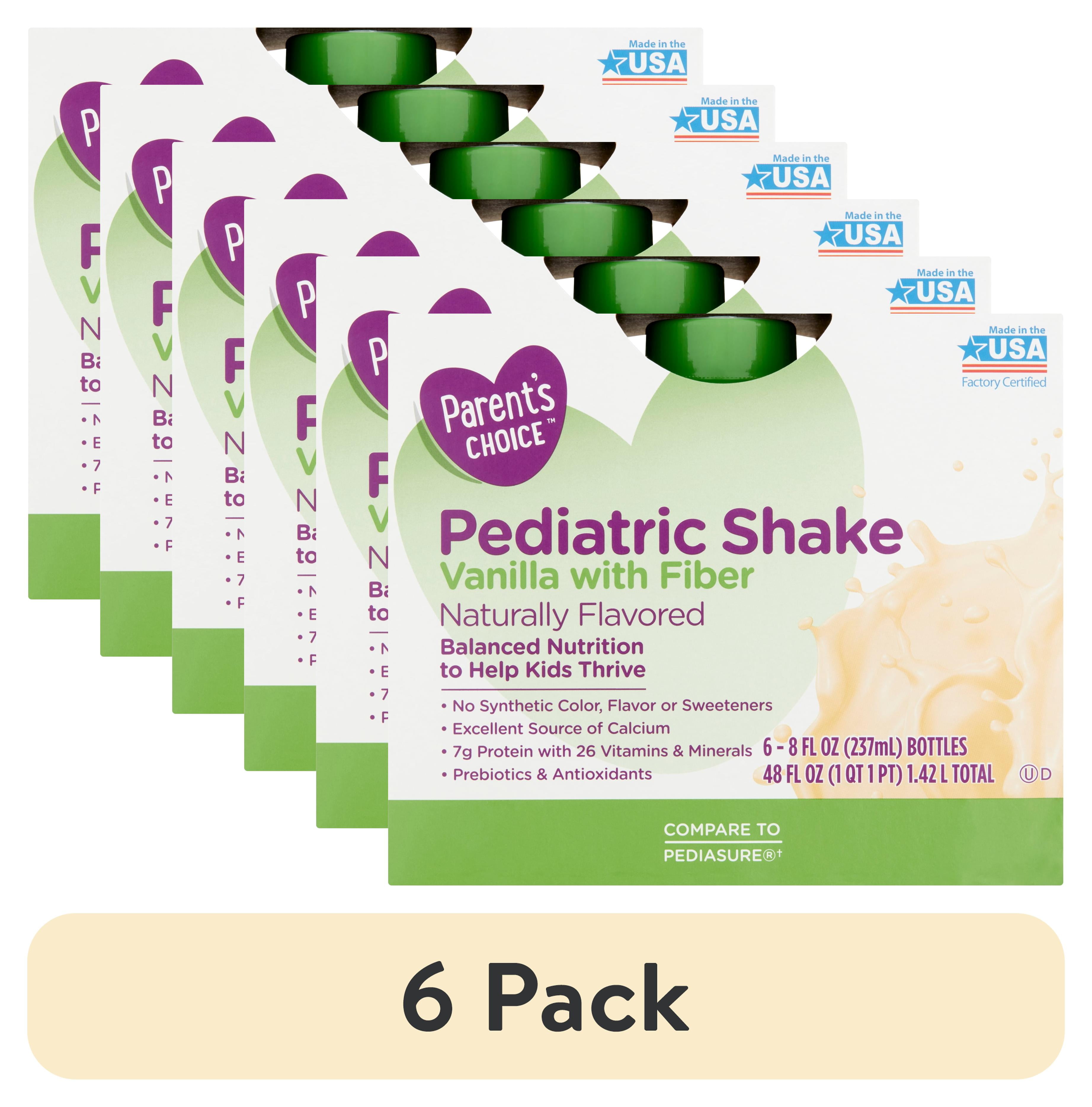 (6 pack) Parent's Choice Pediatric Shake, Vanilla with Fiber, 8 oz Bottle, 6 Shakes