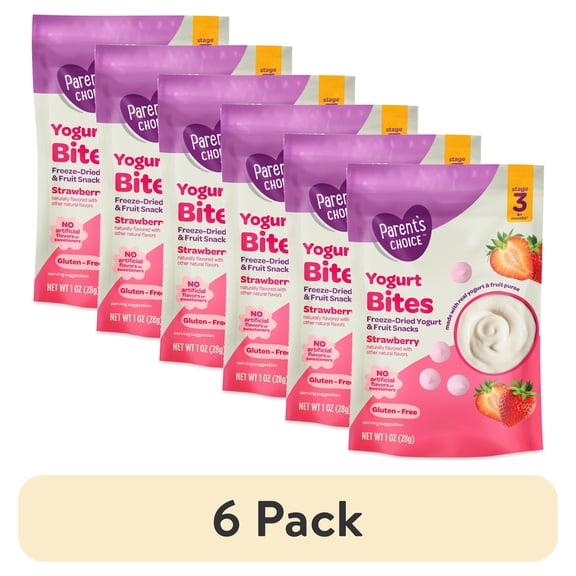(6 pack) Parents Choice Strawberry Stage 3 Toddler Yogurt Bites Snack, 1 oz Pouch
