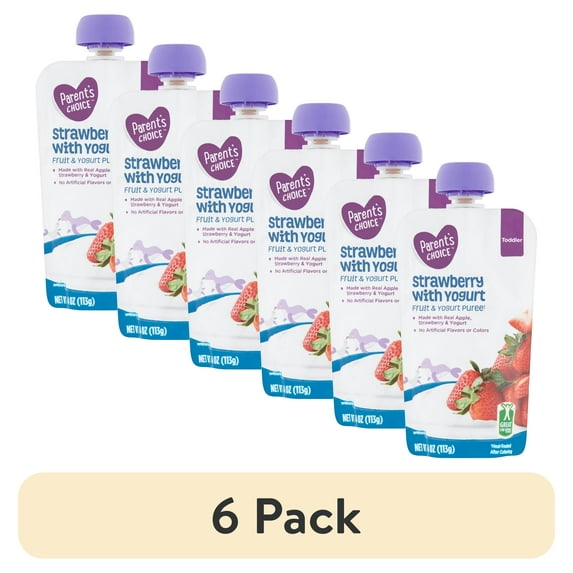 (6 pack) Parent's Choice Toddler Food, Strawberry Yogurt Baby Food, 1 Pouch (113g) Pouch