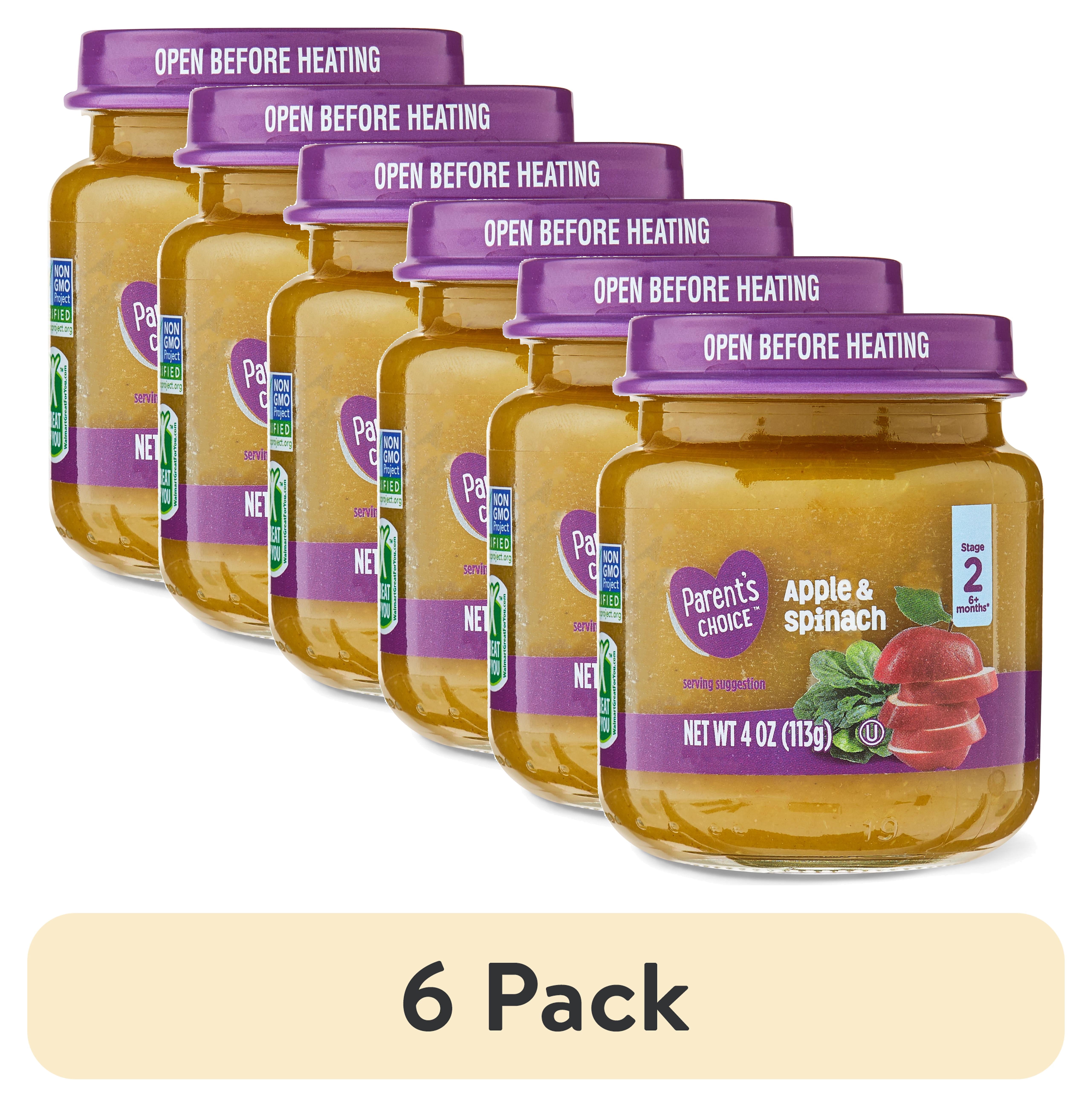 (6 pack) Parent's Choice GMO-Free 2nd Foods, Apple & Spinach, 1 Jar