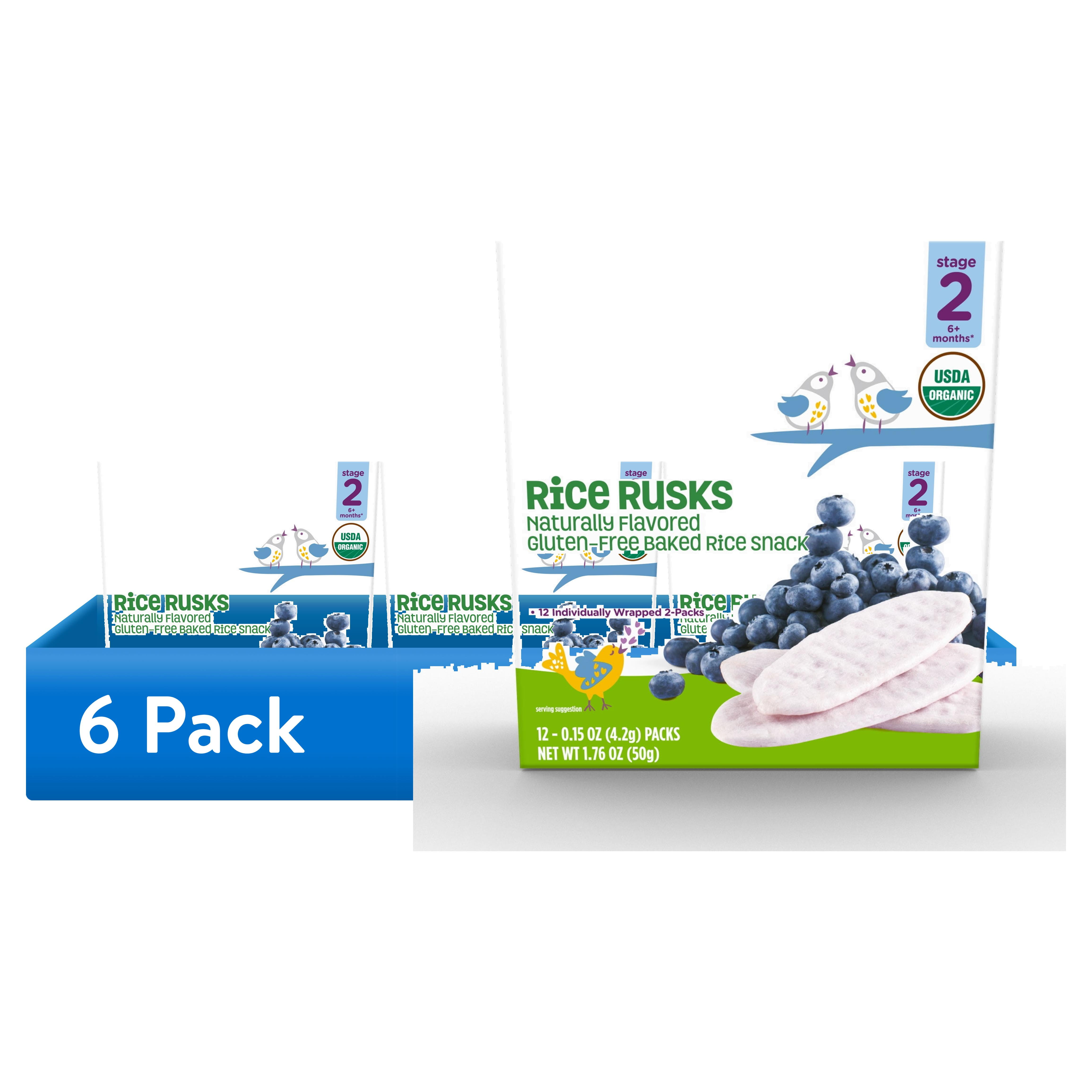 6 pack) Parents Choice Baby Rice Rusks - Blueberry, 12 Pack