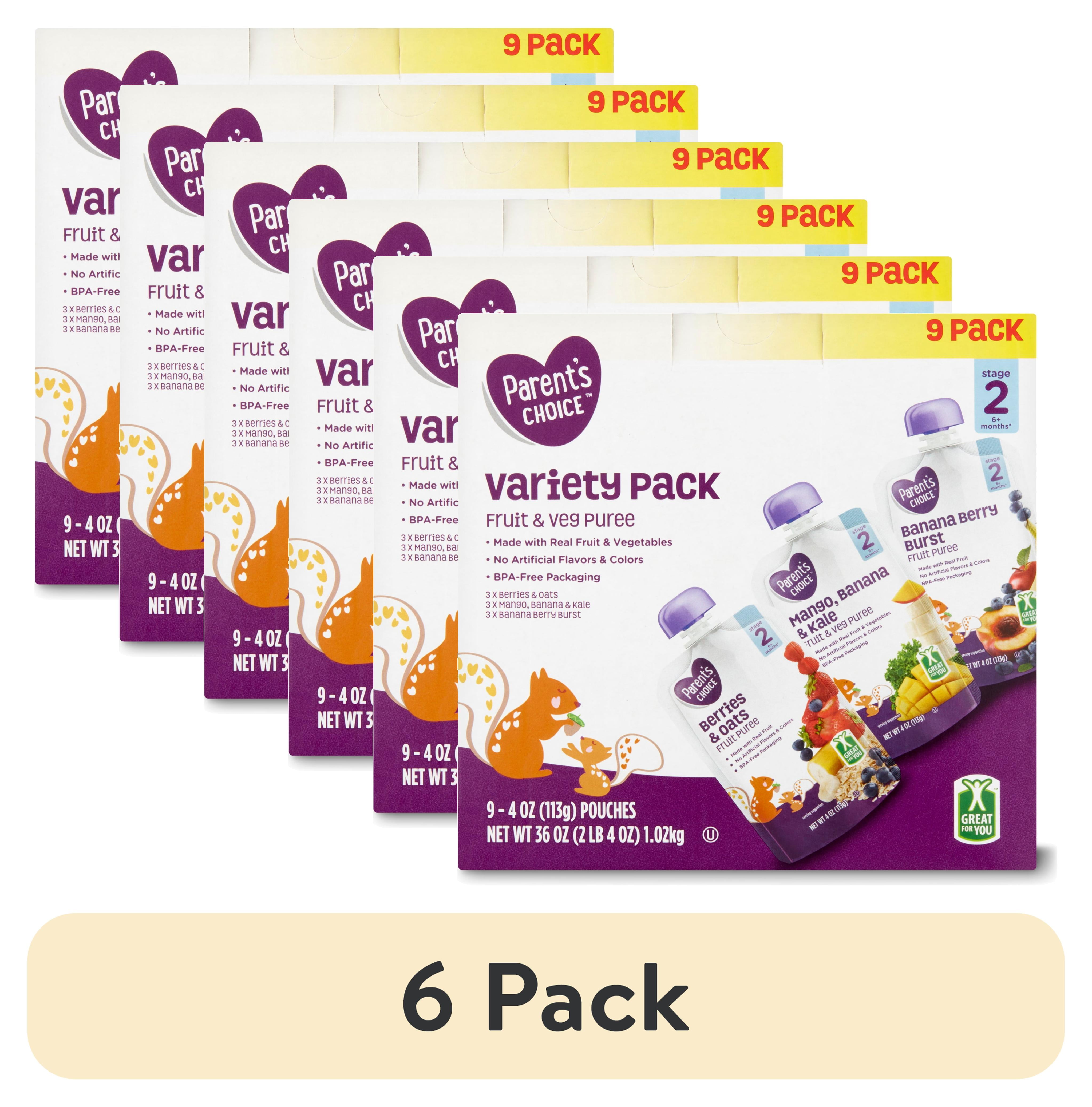 (6 pack) Parent's Choice Conventional Multi-Pack Pouch Puree, 4 oz, 9 Pouches