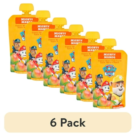 (6 pack) Paw Patrol Mighty Mango Organic Mixed Fruit Puree, 3.5 oz Toddler Snack