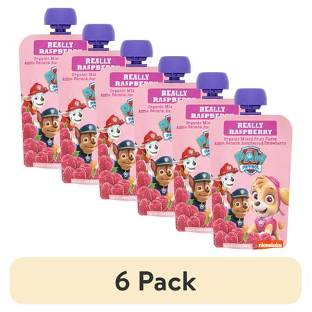 (6 pack) Paw Patrol Really Raspberry Organic Mixed Fruit Puree, 3.5 oz Toddler Snack