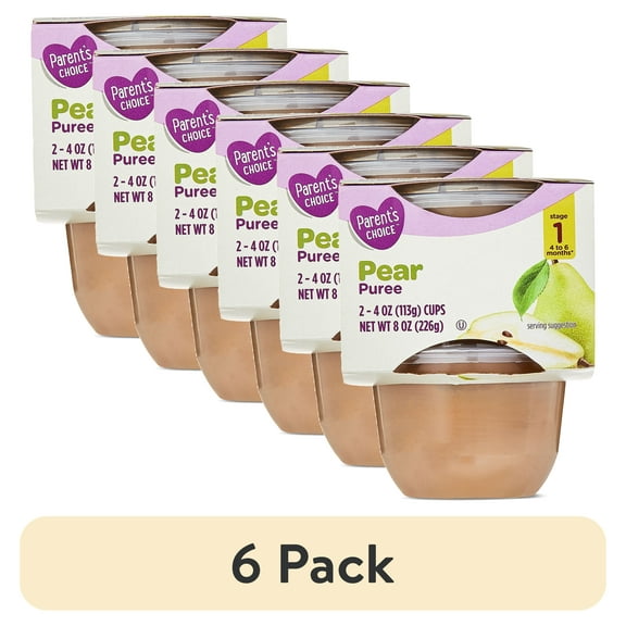 (6 pack) Parent's Choice Stage 1 Baby Food, Pear , 4 oz Cups, 2 Count