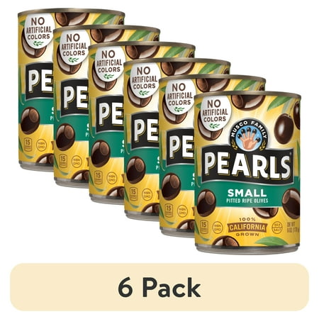 (6 pack) Pearl Small Pitted California Ripe Olives 6 oz. Can. No Artificial Colors. Major Allergens Not Contained.