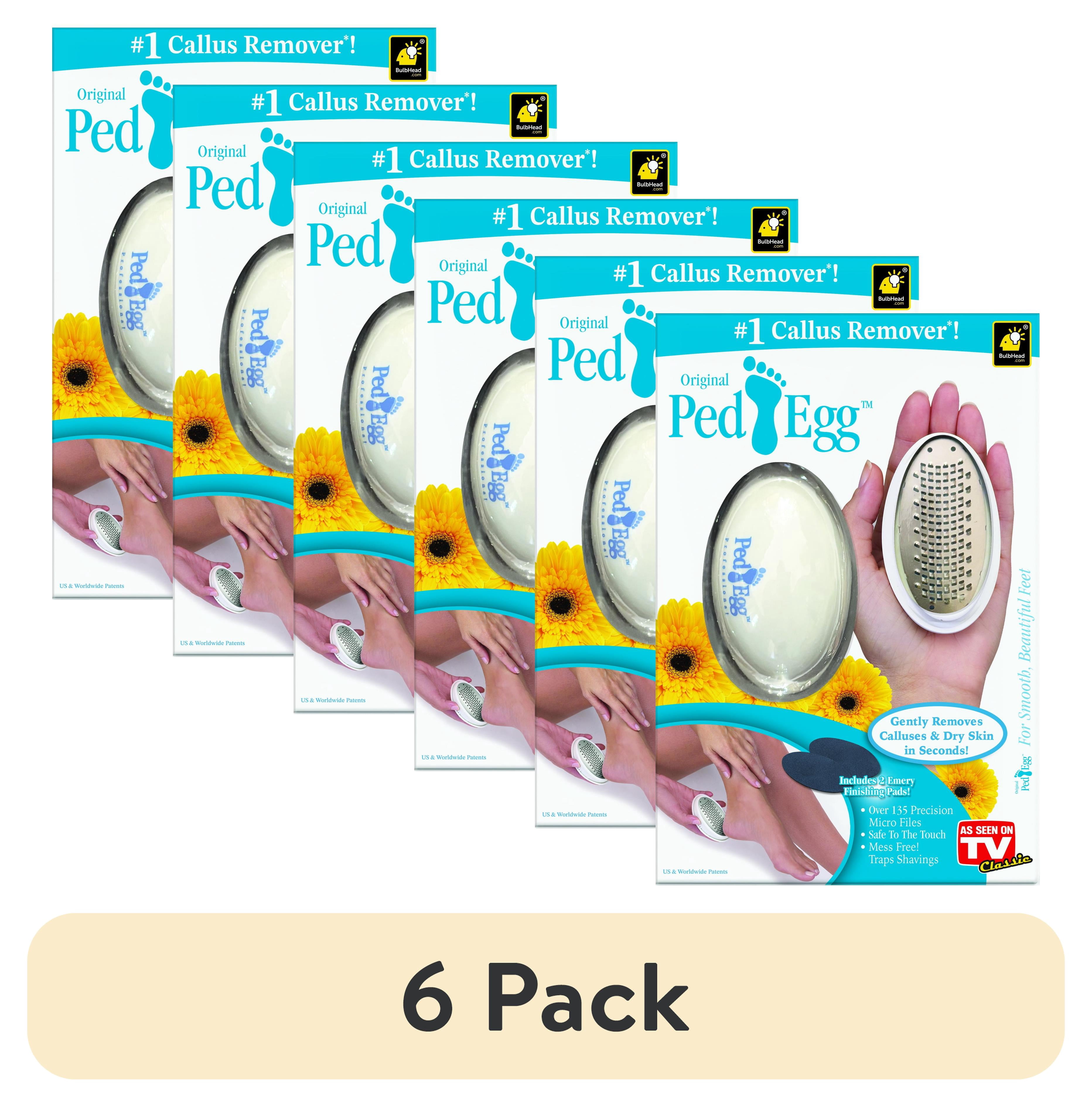 (6 pack) PedEgg Classic Callus Remover, New Look, Safely & Painlessly Remove Tough Calluses Dry Skin to Reveal Smooth Soft Feet, 135 Precision Micro-Blades, Traps Shavings