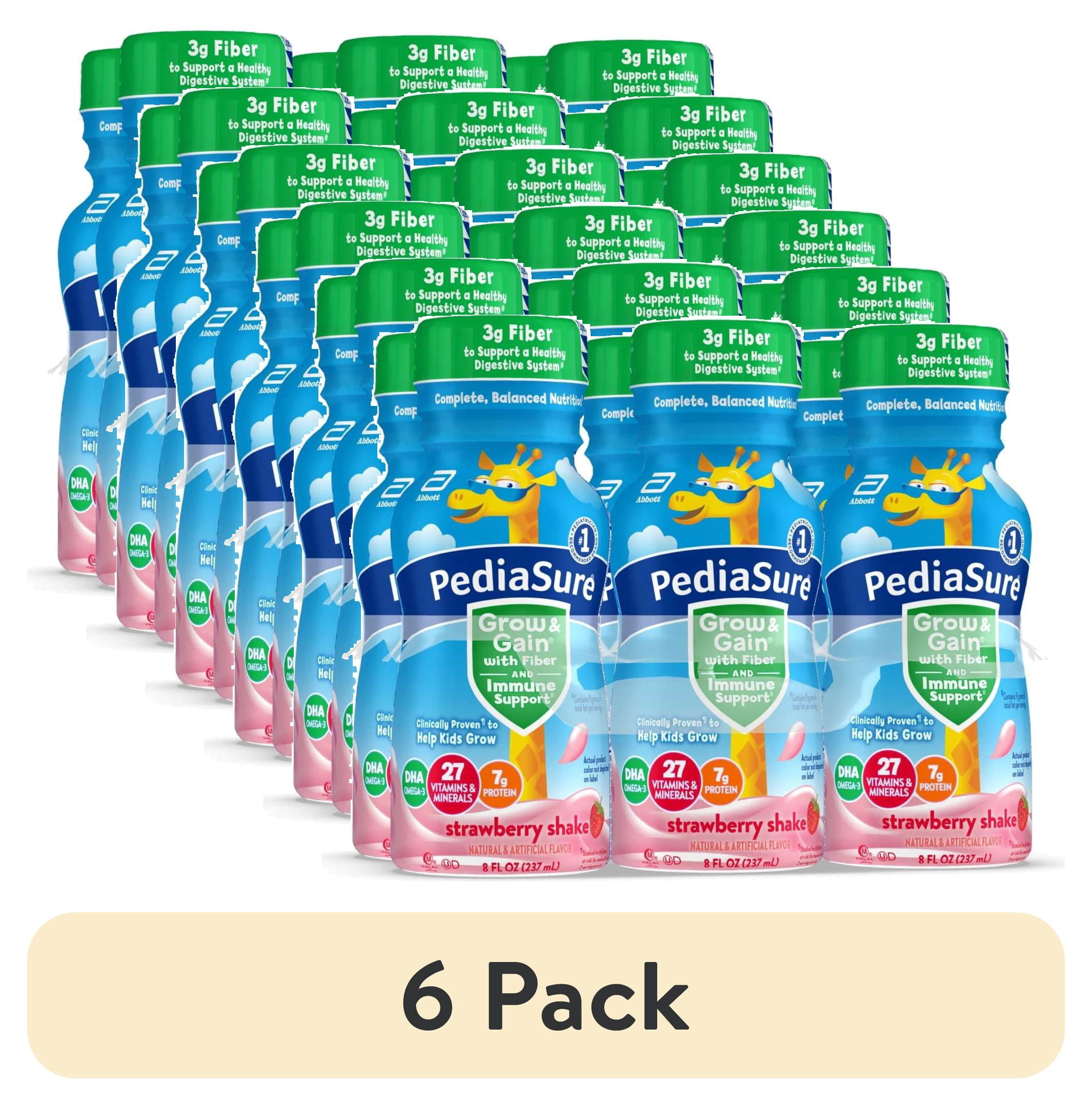 (6 pack) PediaSure Grow & Gain with Fiber & Immune Support, Strawberry, 8-fl-oz Bottle, Pack of 6