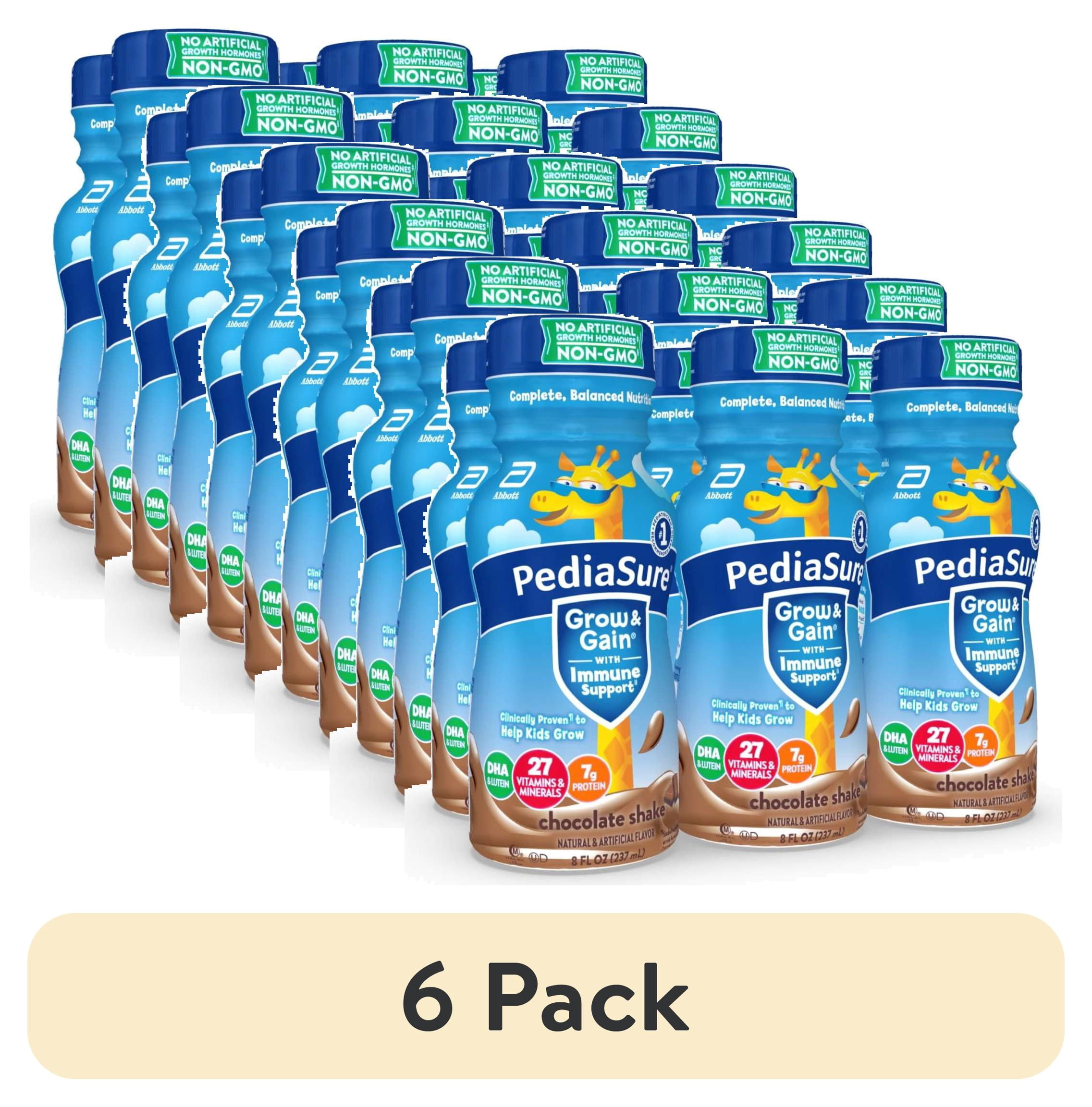 (6 pack) PediaSure Grow & Gain with Immune Support, Chocolate Flavor, 7g Protein, 8-fl oz Bottle, Pack of 6