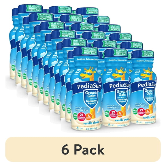 (6 pack) PediaSure Grow & Gain with Immune Support, 7g Protein, Vanilla, 8-fl-oz Bottle, Pack of 6