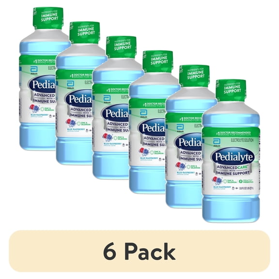 (6 pack) Pedialyte AdvancedCare Electrolyte Solution, 1 Liter with PreActiv Prebiotics, Hydration Drink, Blue Raspberry