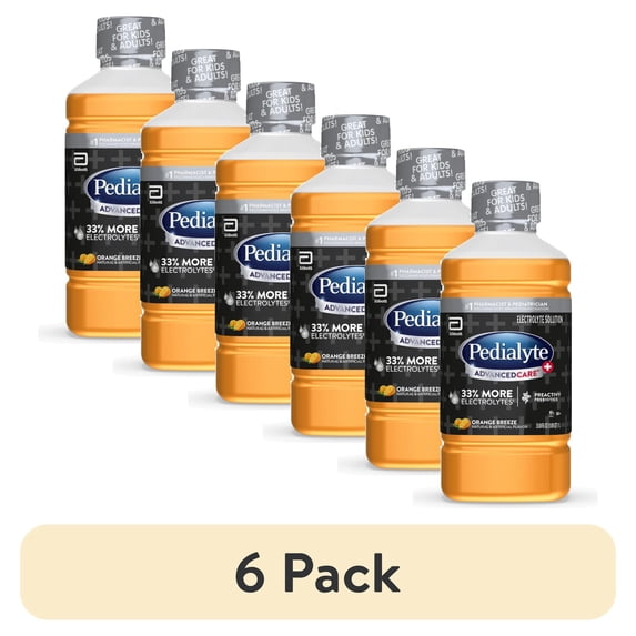 (6 pack) Pedialyte AdvancedCare Plus Electrolyte Drink, Orange Breeze, 1 Liter
