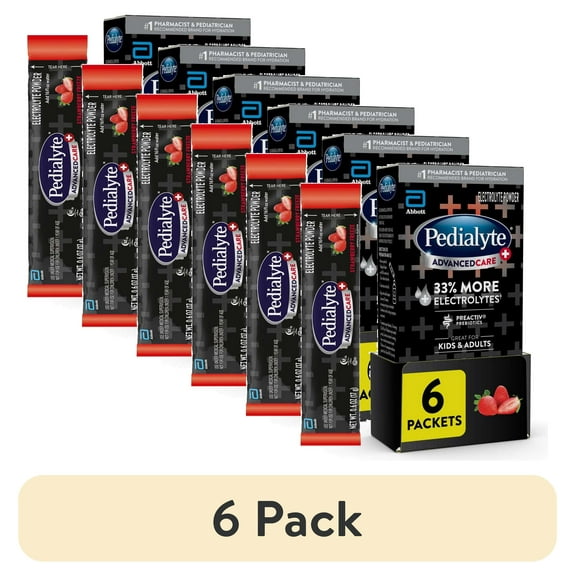 (6 pack) Pedialyte AdvancedCare Plus Electrolyte Powder, Strawberry Freeze, 6 Powder Packets