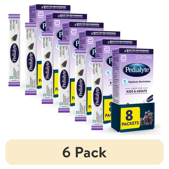 (6 pack) Pedialyte Electrolyte Powder Packets, Grape, 8 Count