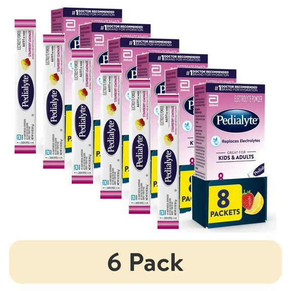 (6 pack) Pedialyte Electrolyte Powder Packets, Strawberry Lemonade, 8 Count