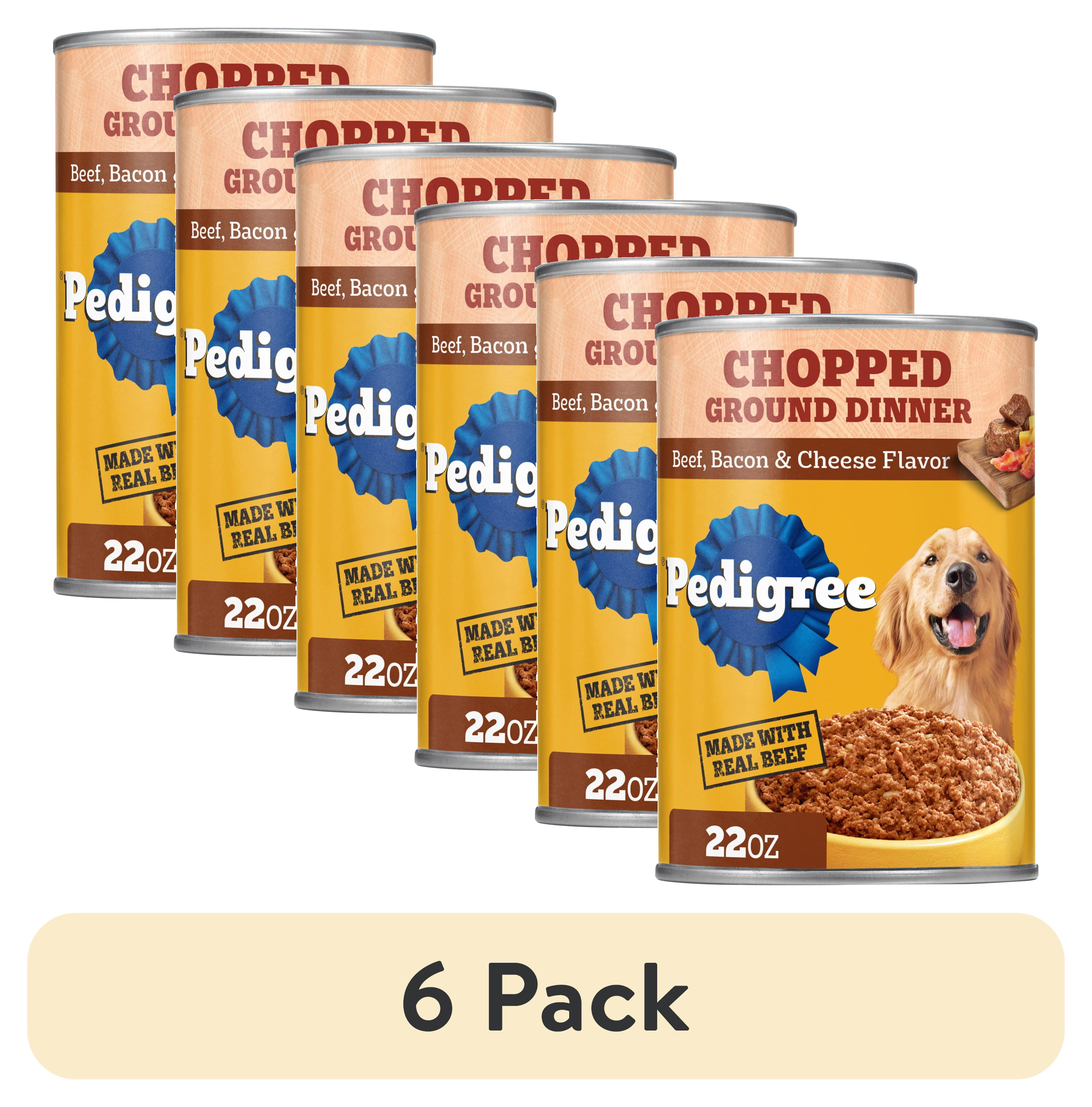 (6 pack) Pedigree Chopped Ground Dinner Beef Bacon & Cheese Flavor Adult Wet Dog Food, (12) 22 Oz Cans