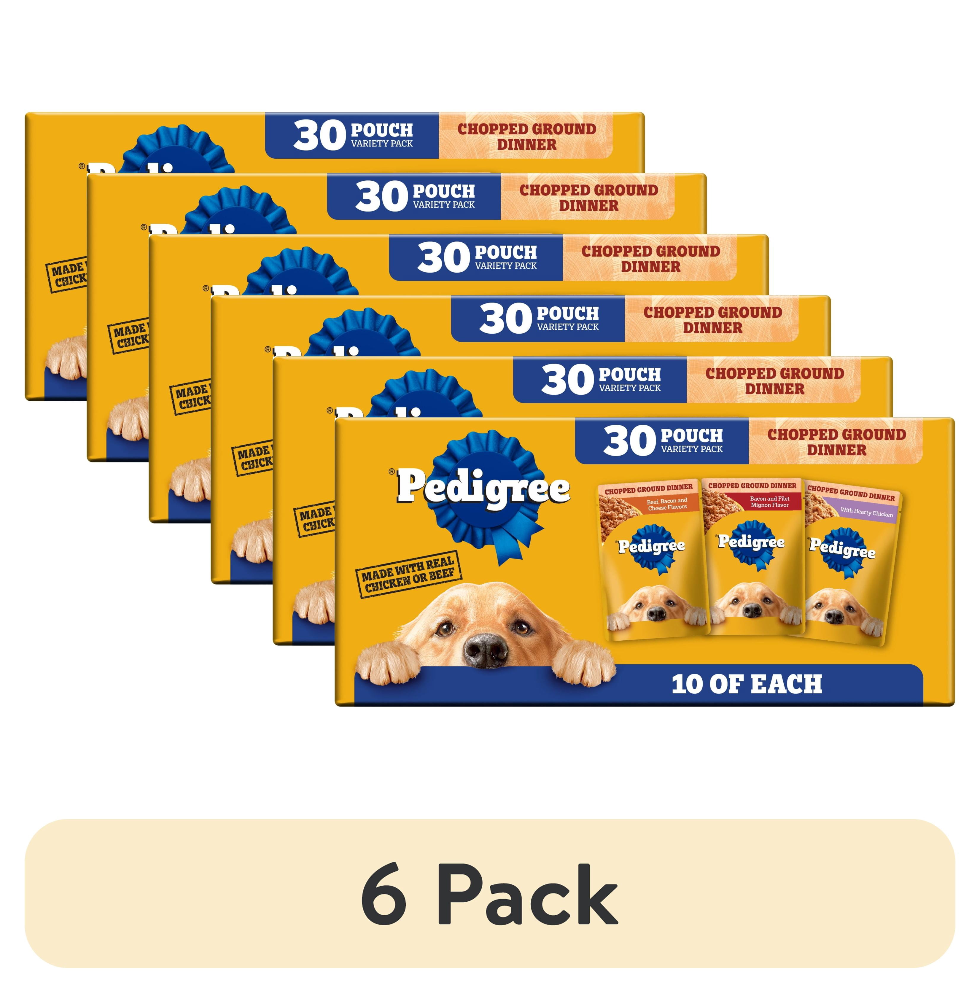 (6 pack) Pedigree Chopped Ground Dinner Beef & Bacon Variety Pack Wet Dog Food, (30) 3.5 Oz Pouches