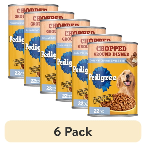 (6 pack) Pedigree Chopped Ground Dinner Chicken, Liver & Beef Adult Soft Wet Dog Food, (12) 22 oz Cans