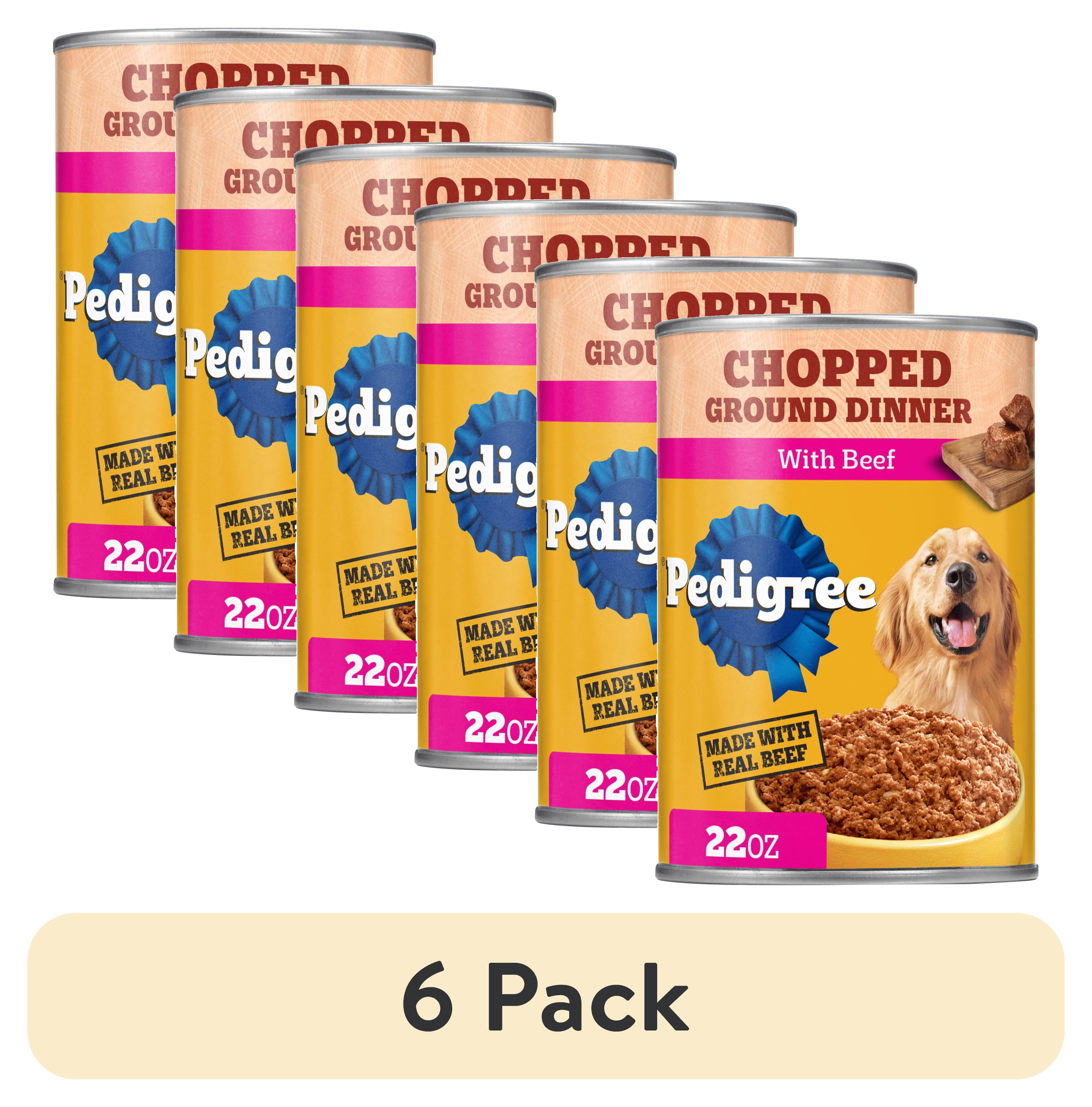 (6 pack) Pedigree Chopped Ground Dinner Soft Wet Dog Food With Beef, Canned Dog Food, 22 oz. Cans, 12 Count