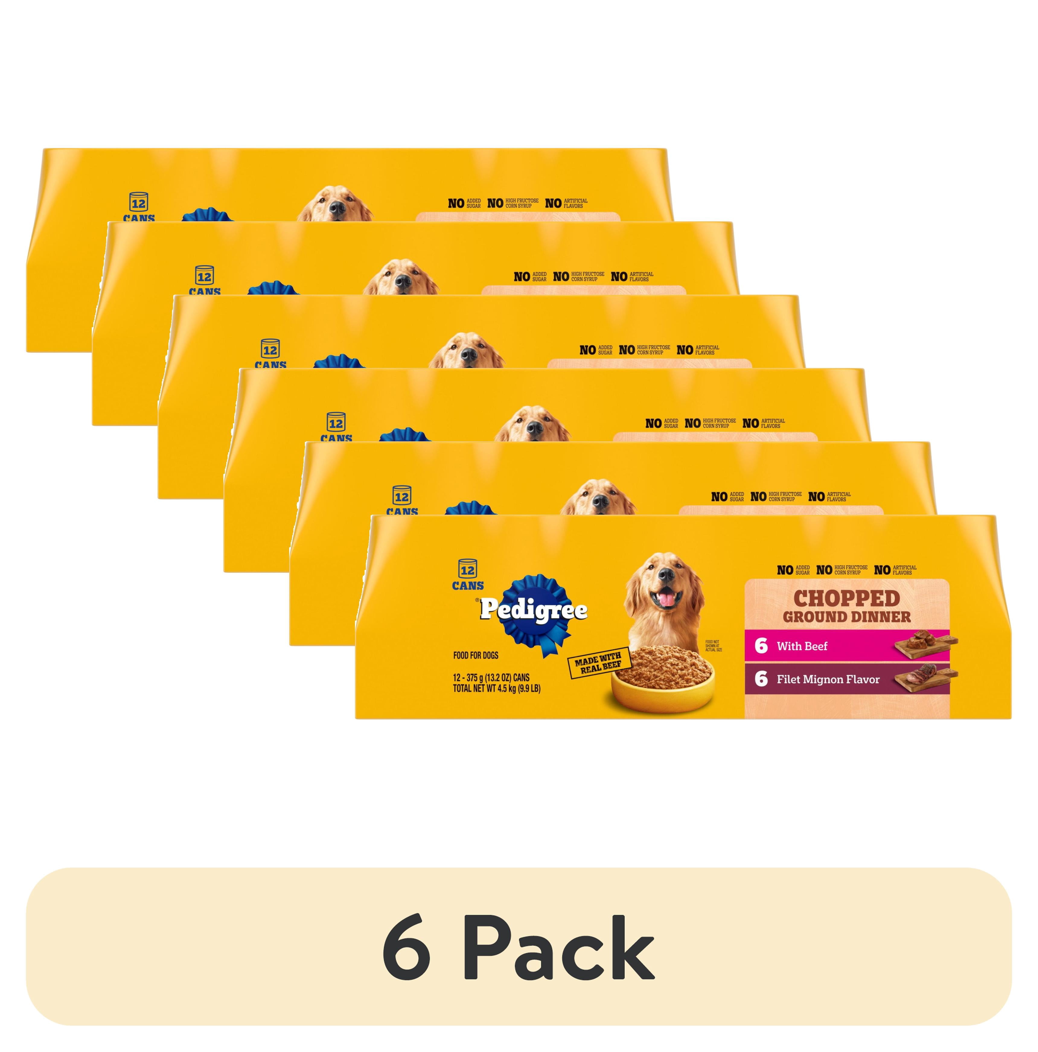 (6 pack) Pedigree Chopped Ground Dinner Wet Dog Food Filet Mignon & Beef Variety Pack, 13.2 oz, 12 Cans