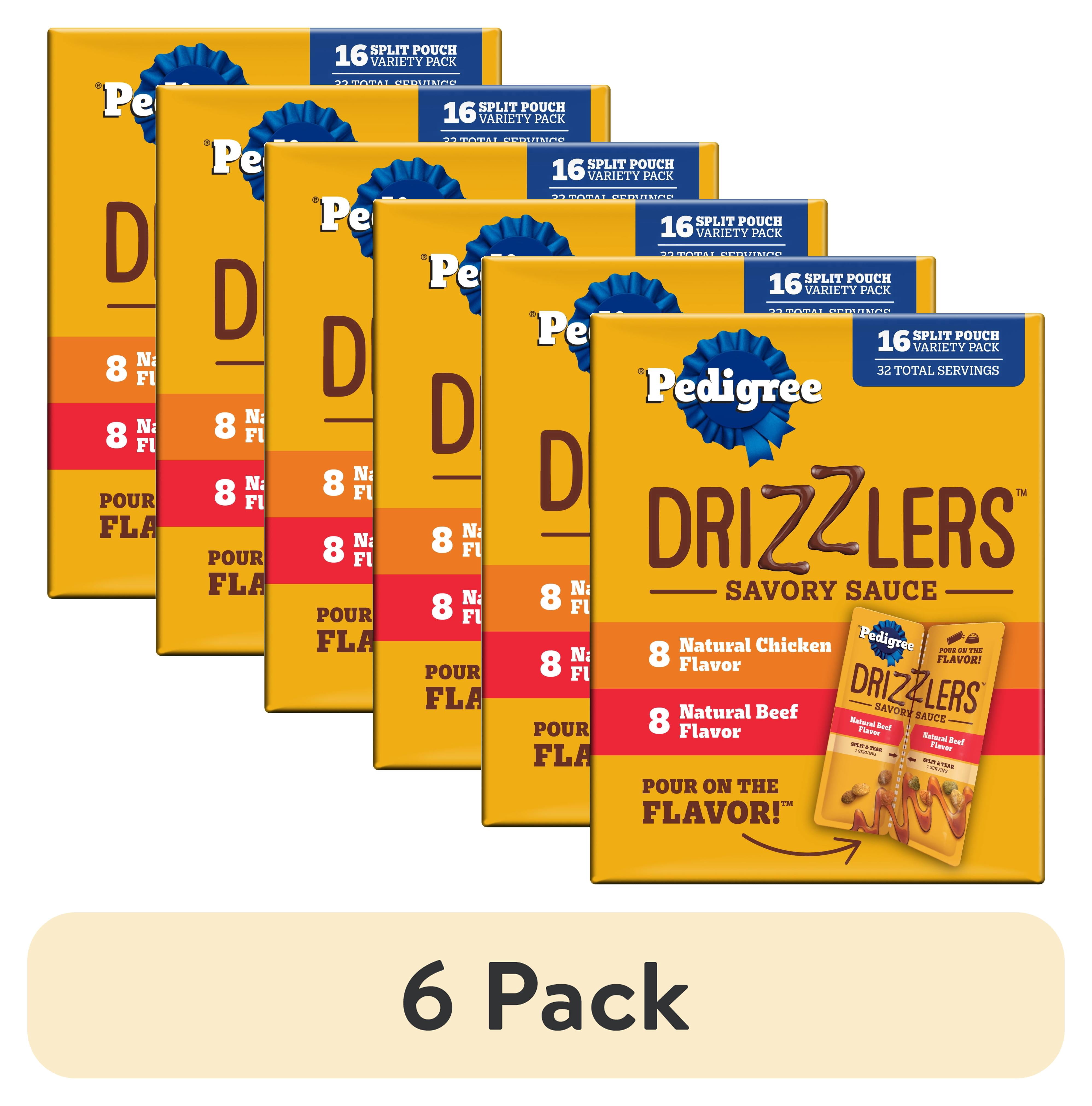 (6 pack) Pedigree Drizzlers Savory Sauce Multipack Wet Dog, 2.1 oz Twin Pouches, 16-Pack