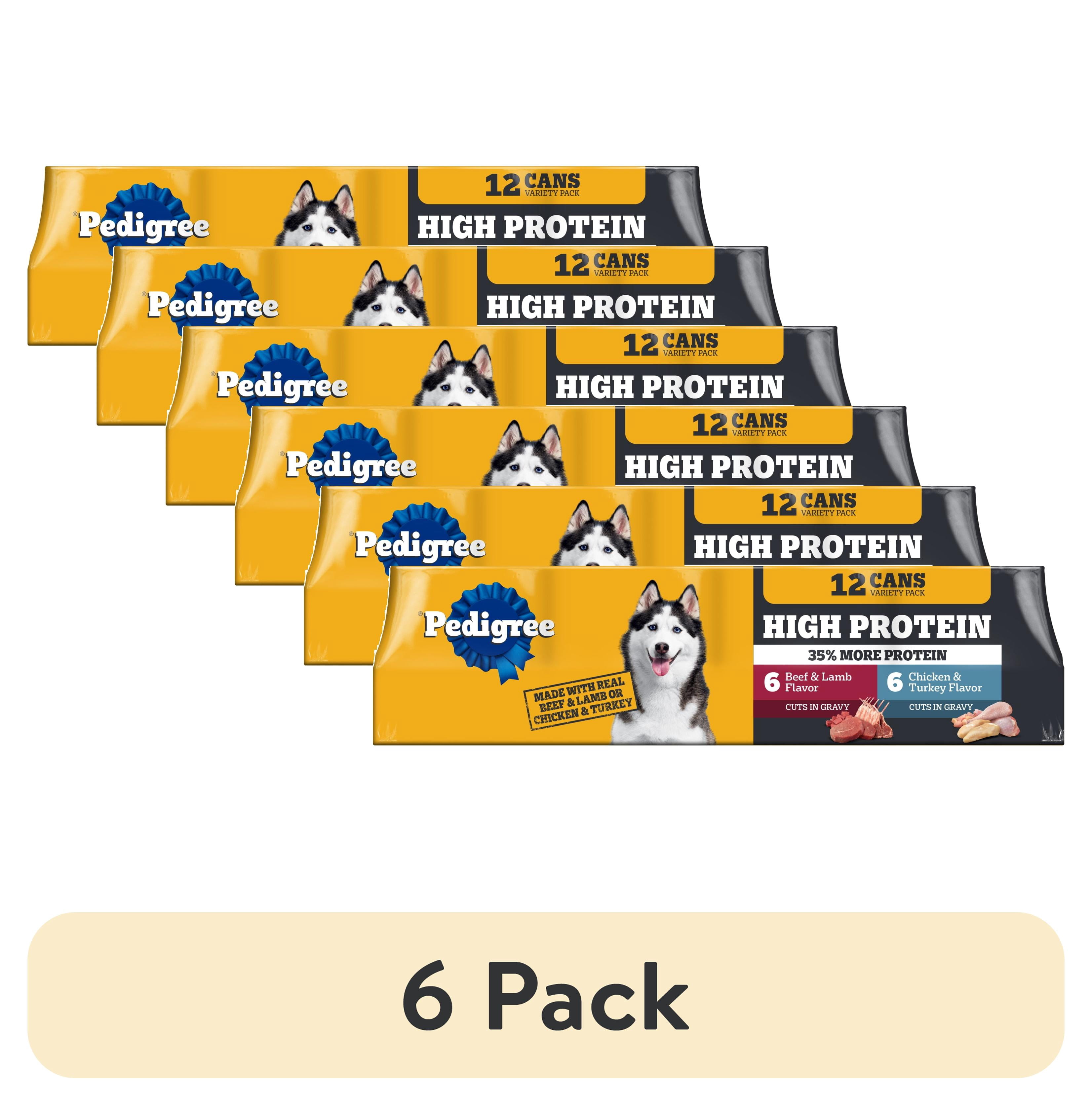 (6 pack) Pedigree High Protein Wet Dog Food Variety Pack, Beef & Lamb or Chicken & Turkey, 12 x 13.2 Oz Cans
