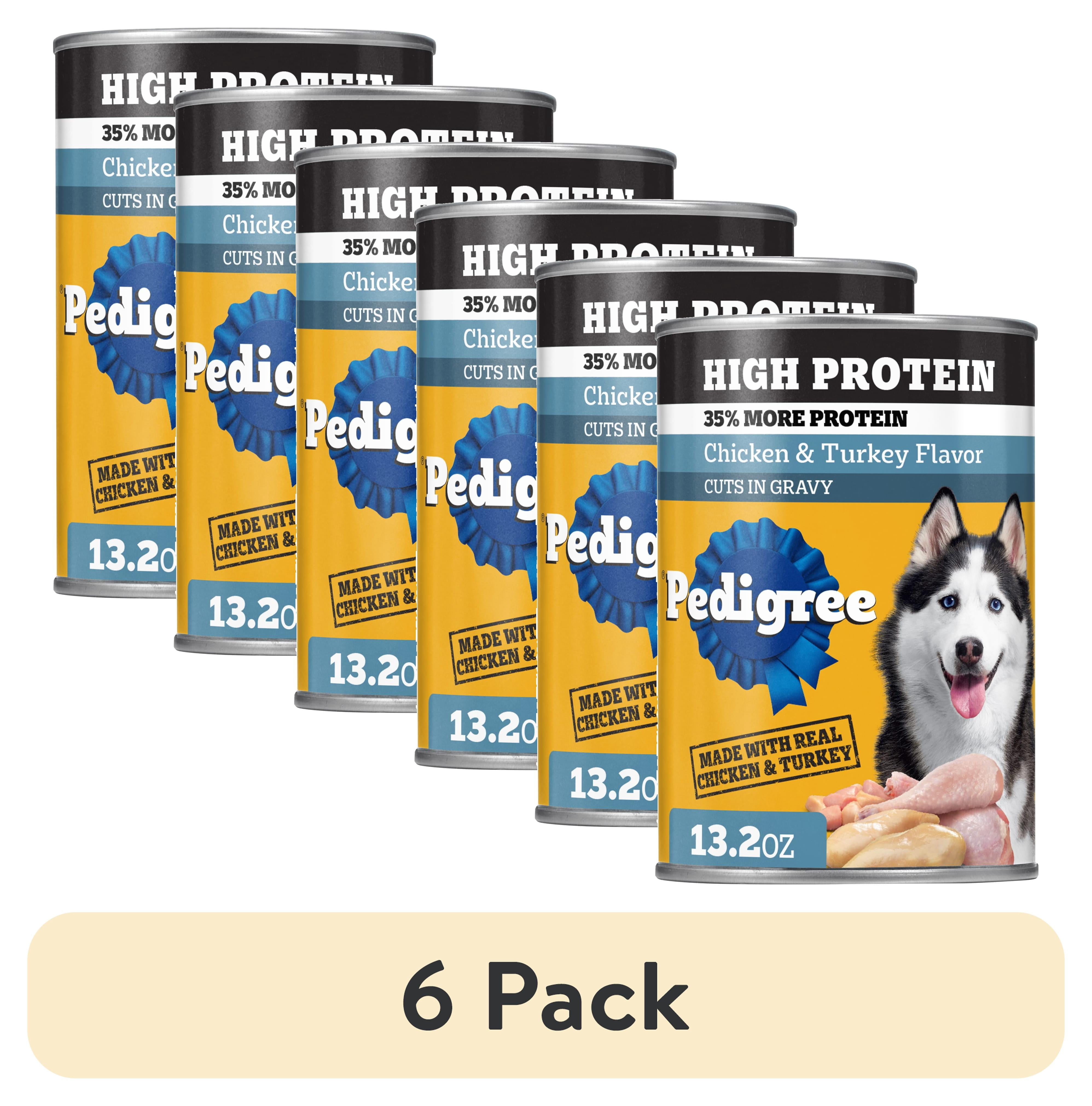 (6 pack) Pedigree High Protein Chicken & Turkey Flavor In Gravy Adult Soft Wet Dog Food, (12) 13.2 oz Cans