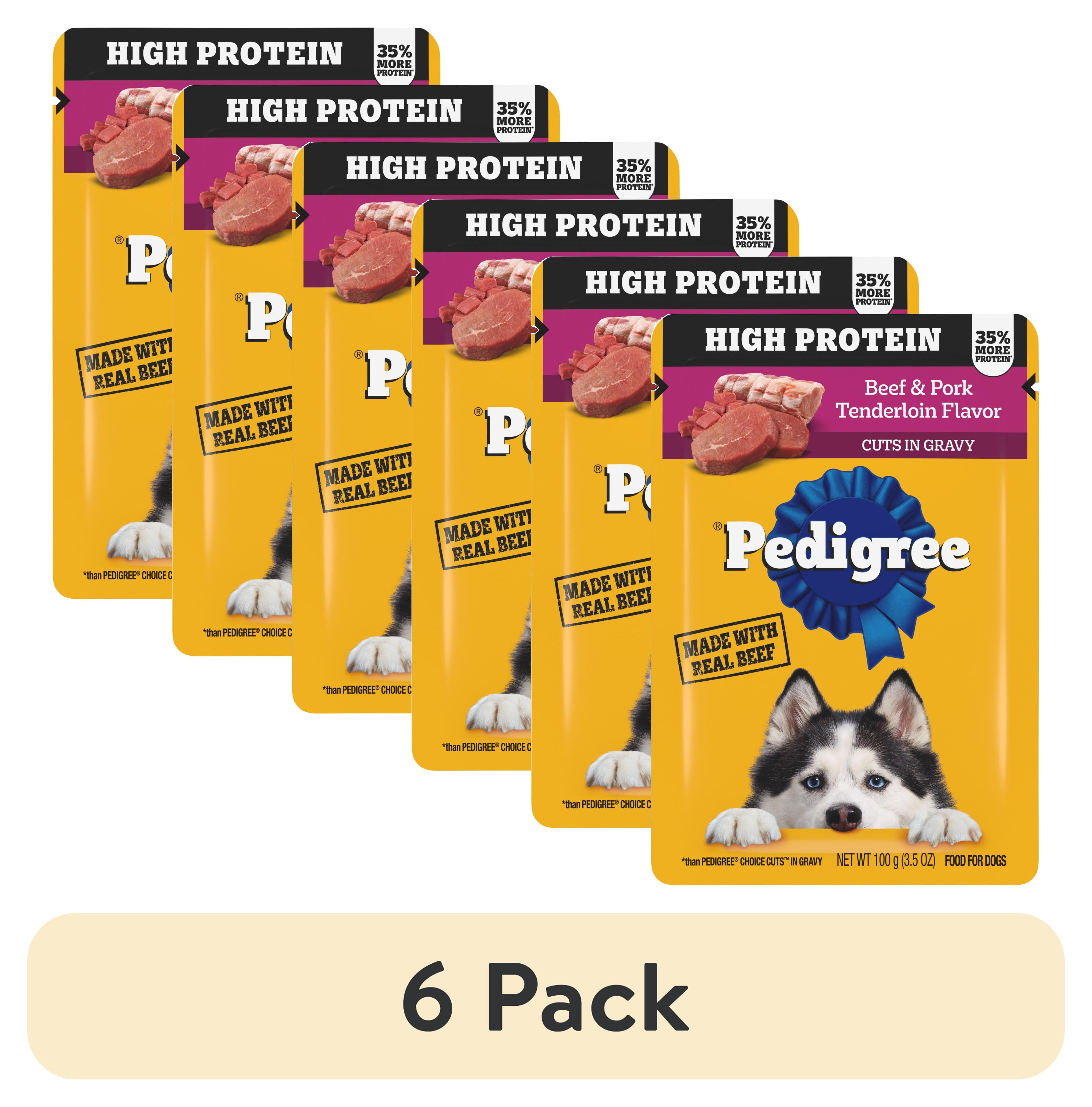 (6 pack) Pedigree High Protein Dog Food Wet Pouches, Beef & Pork Tenderloin, 3.5 oz. Pouches, 16 Count