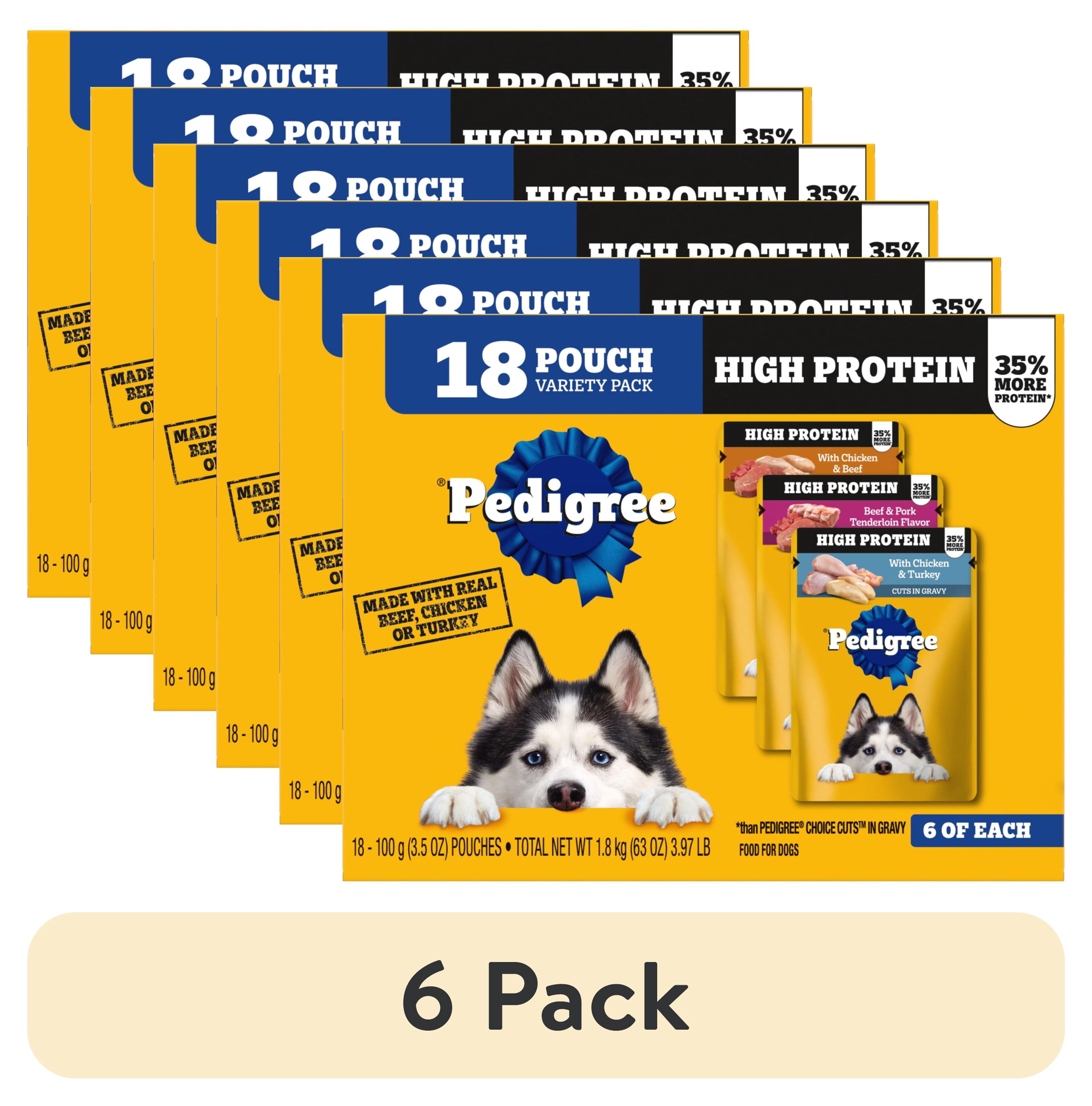 (6 pack) Pedigree High Protein Dog Food Wet Variety Pack Pouches, 3.5 oz. Pouches, 18 Count