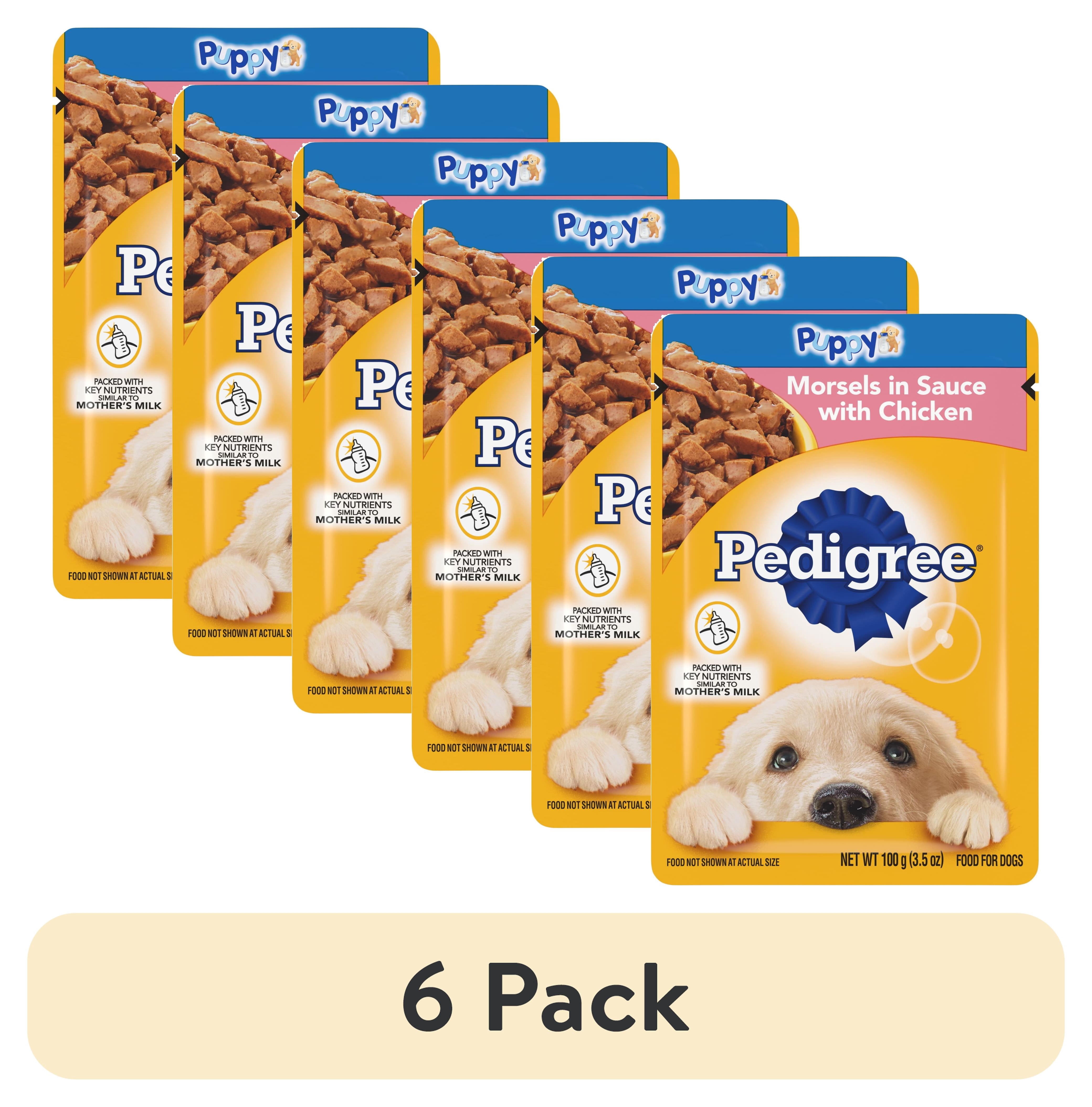 (6 pack) Pedigree Puppy Food Morsels in Sauce, Wet Dog Food, Chicken Flavor, 3.5 oz. Pouches