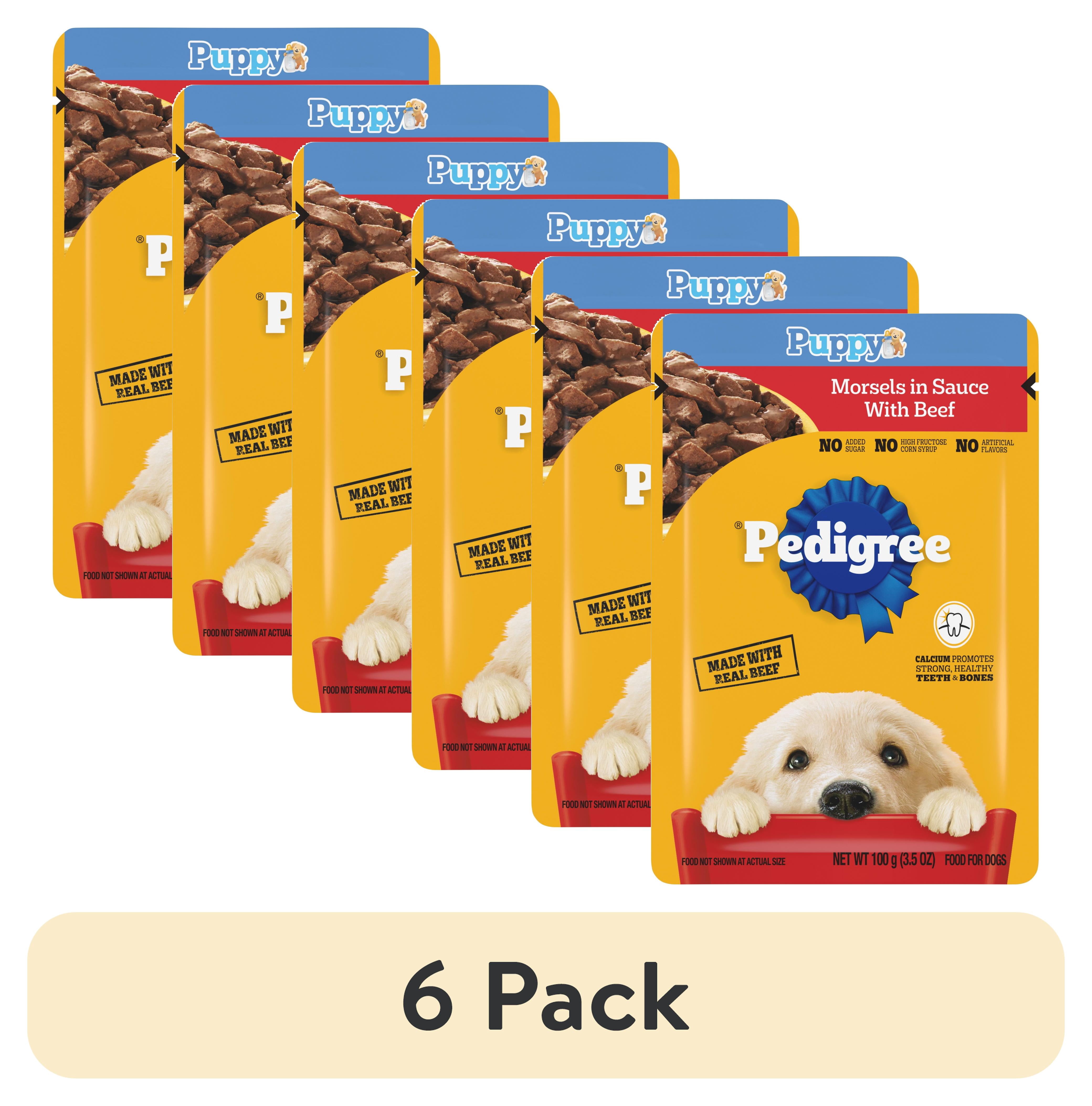 (6 pack) Pedigree Puppy Food Morsels in Sauce, Wet Dog Food Pouches, Beef Flavor, 3.5 oz. Pouches