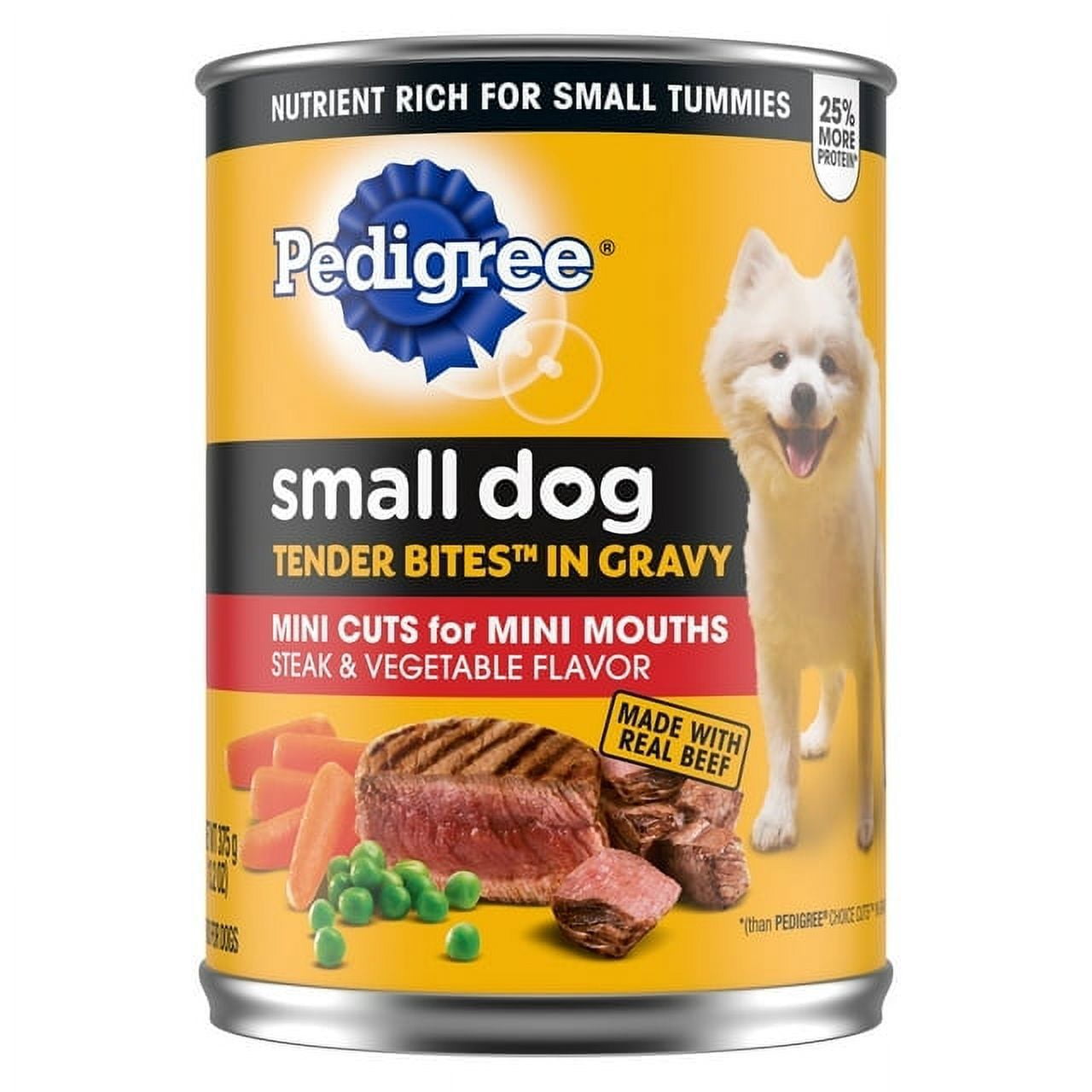 (6 pack) Pedigree Small Dog Tender Bites In Gravy Wet Dog Food, Steak & Vegetable Flavor, (12) 13.2 oz Cans