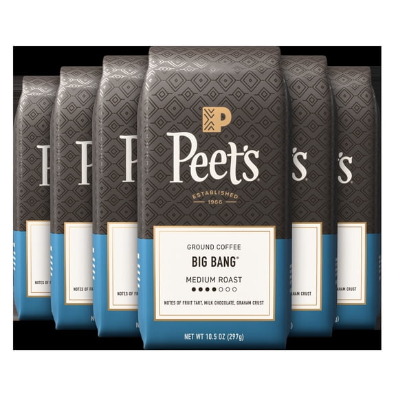 (6 pack) Peet's Coffee Big Bang Premium Medium Roast Ground Coffee, Arabica, 10.5 oz