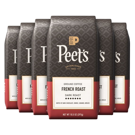 (6 pack) Peet's Coffee French Roast Premium Dark Roast Ground Coffee, Arabica, 10.5 oz