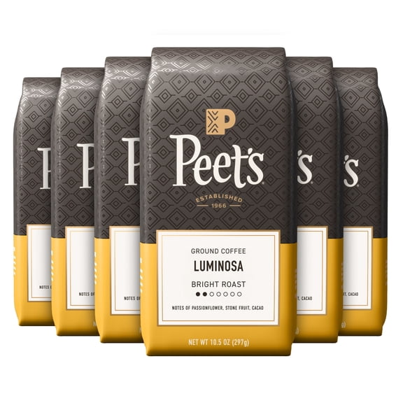 (6 pack) Peet's Coffee Luminosa Breakfast Blend Premium Light Roast Ground Coffee, Arabica, 10.5 oz