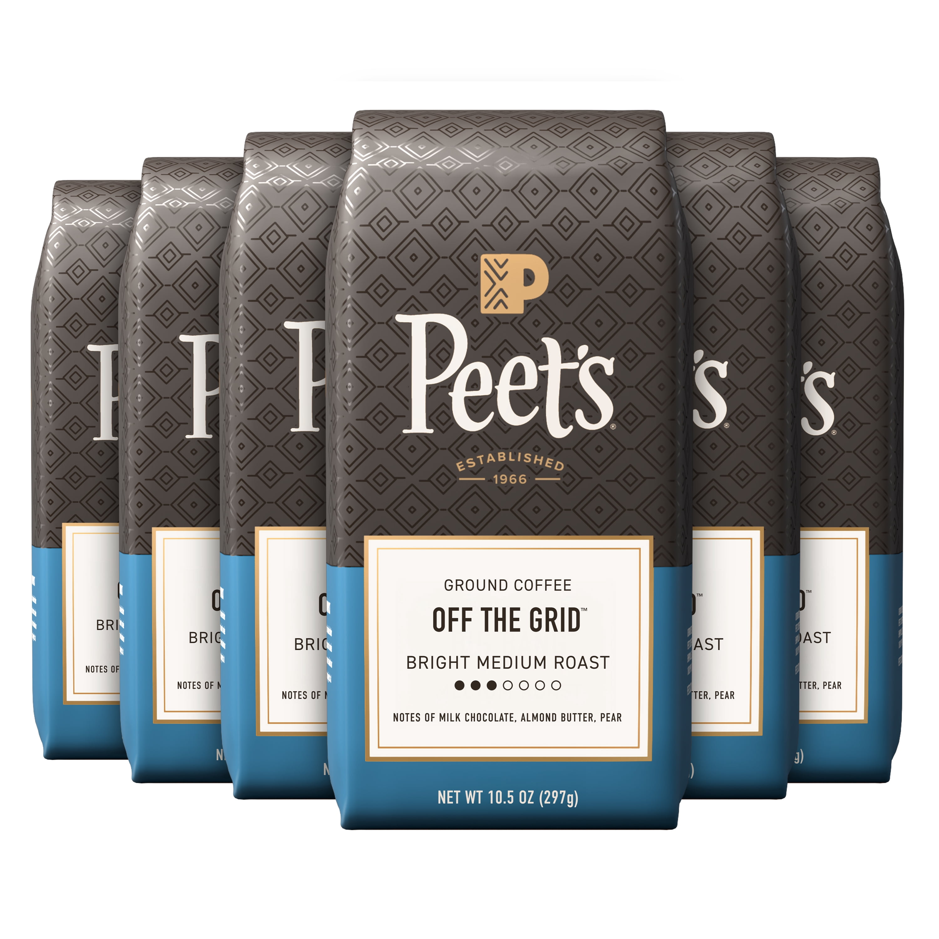 (6 pack) Peet's Coffee Off the Grid Premium Medium Roast Ground Coffee, Arabica, 10.5 oz