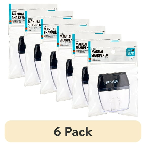 (6 pack) Pen+Gear 2-Hole, Handheld Manual Pencil Sharpener, Black, 1 Count