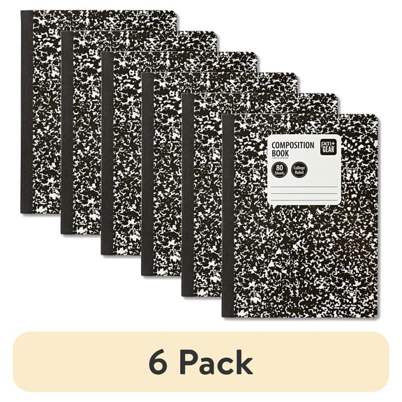 (6 pack) Pen+Gear College Ruled Composition Book, 7.5 x 9.75 Inches, Marble Cover, 80 Sheets