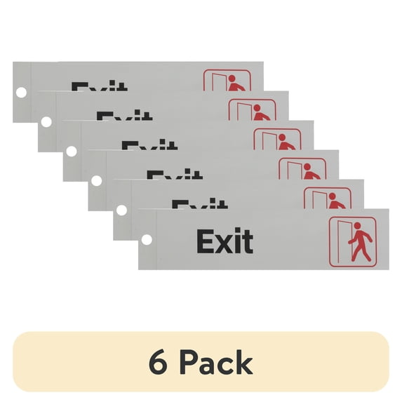 (6 pack) Pen+Gear Silver Mylar EXIT Sign, 2x8 inch - Ideal for Office & Public Spaces, Easy-Clean Adhesive