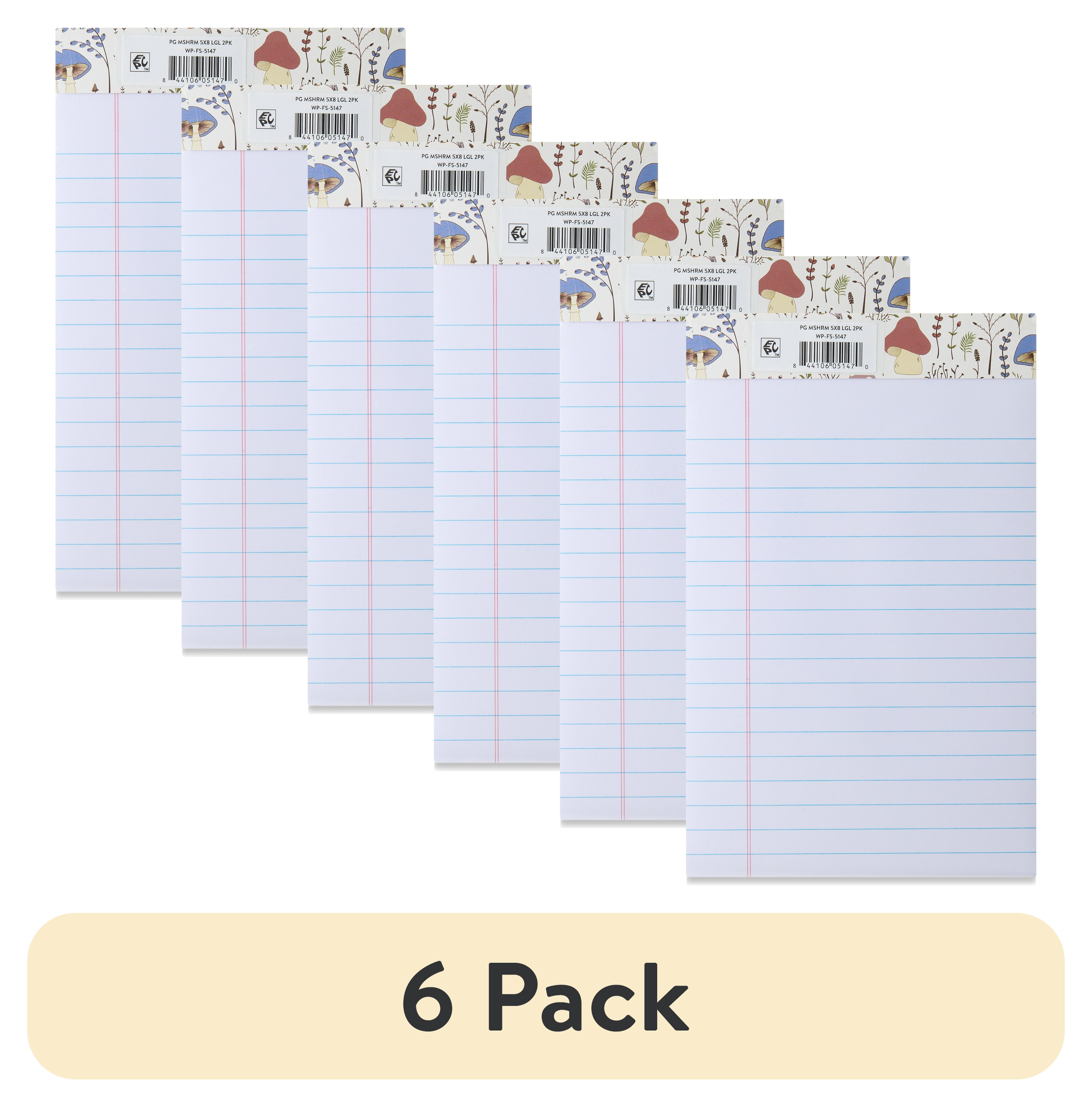(6 pack) Pen+Gear Fashion Legal Pad, Wide Ruled, Mushrooms, 100 Sheets per Pack, 2 Count, 5" x 8"