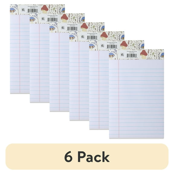 (6 pack) Pen+Gear Fashion Legal Pad, Wide Ruled, Mushrooms, 100 Sheets per Pack, 2 Count, 5" x 8"
