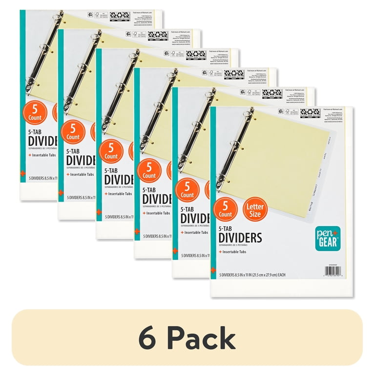 6 pack) Pen+Gear 5-Tab Insertable Index Dividers, Paper Buff Body