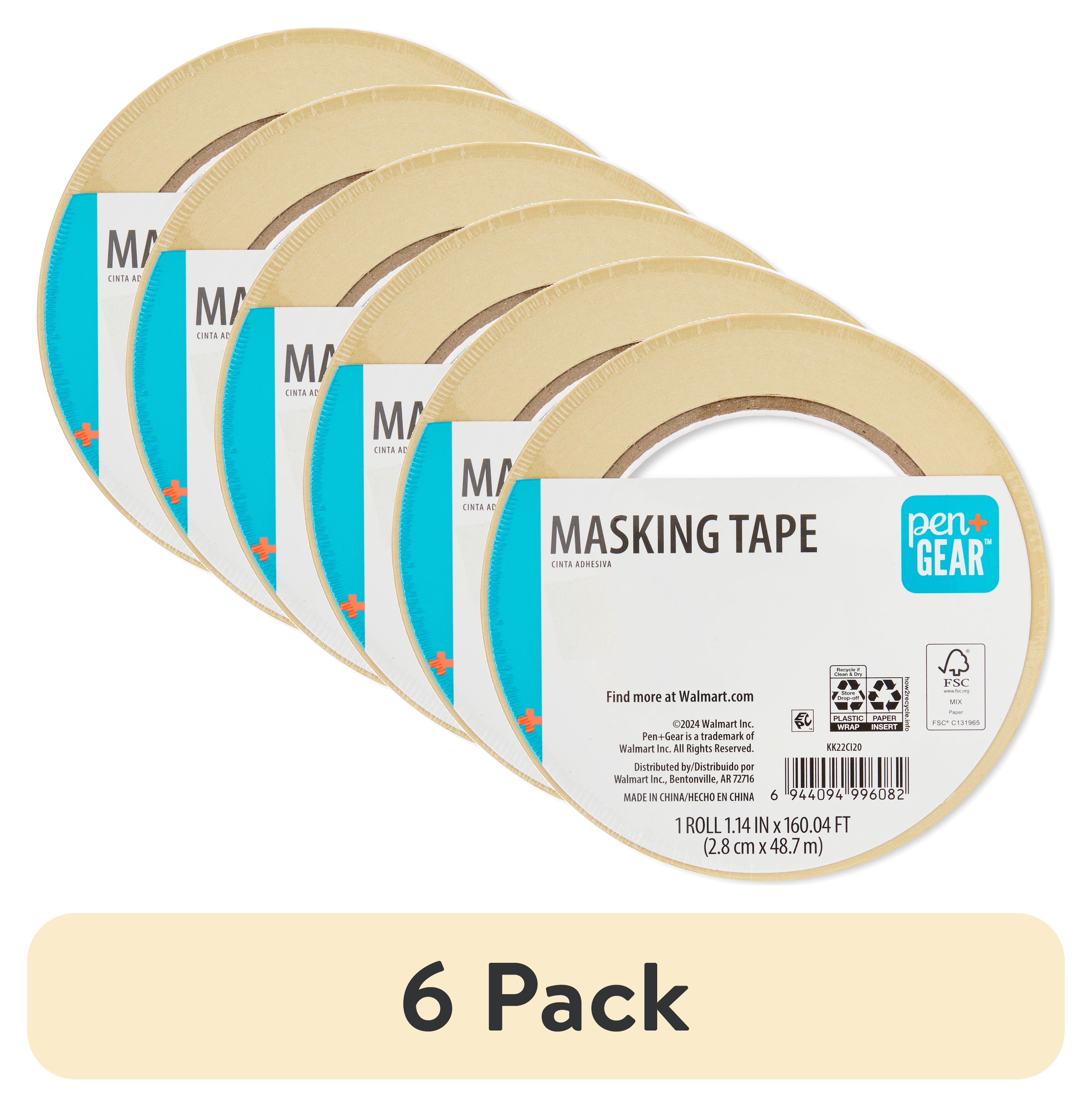 (6 pack) Pen+Gear Masking Tape, 1.14 in x 54.6 yd, Brown, 1 Roll