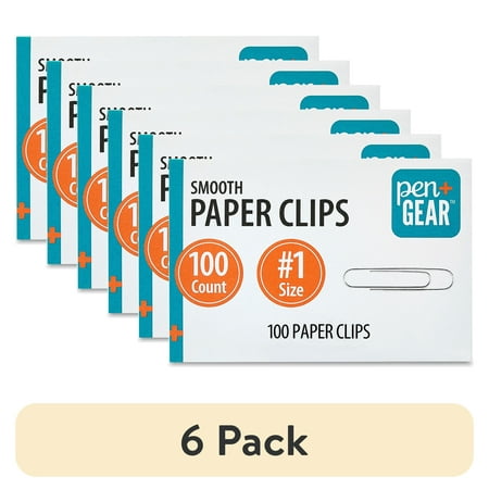 (6 pack) Pen+Gear No. 1 Size Smooth Paper Clips, Silver, 100 Count
