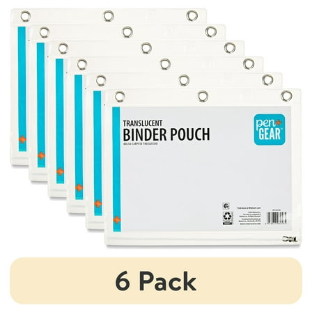 (6 pack) Pen+Gear OPP Clear Binder Pouch, Pencil Case for Elementary School